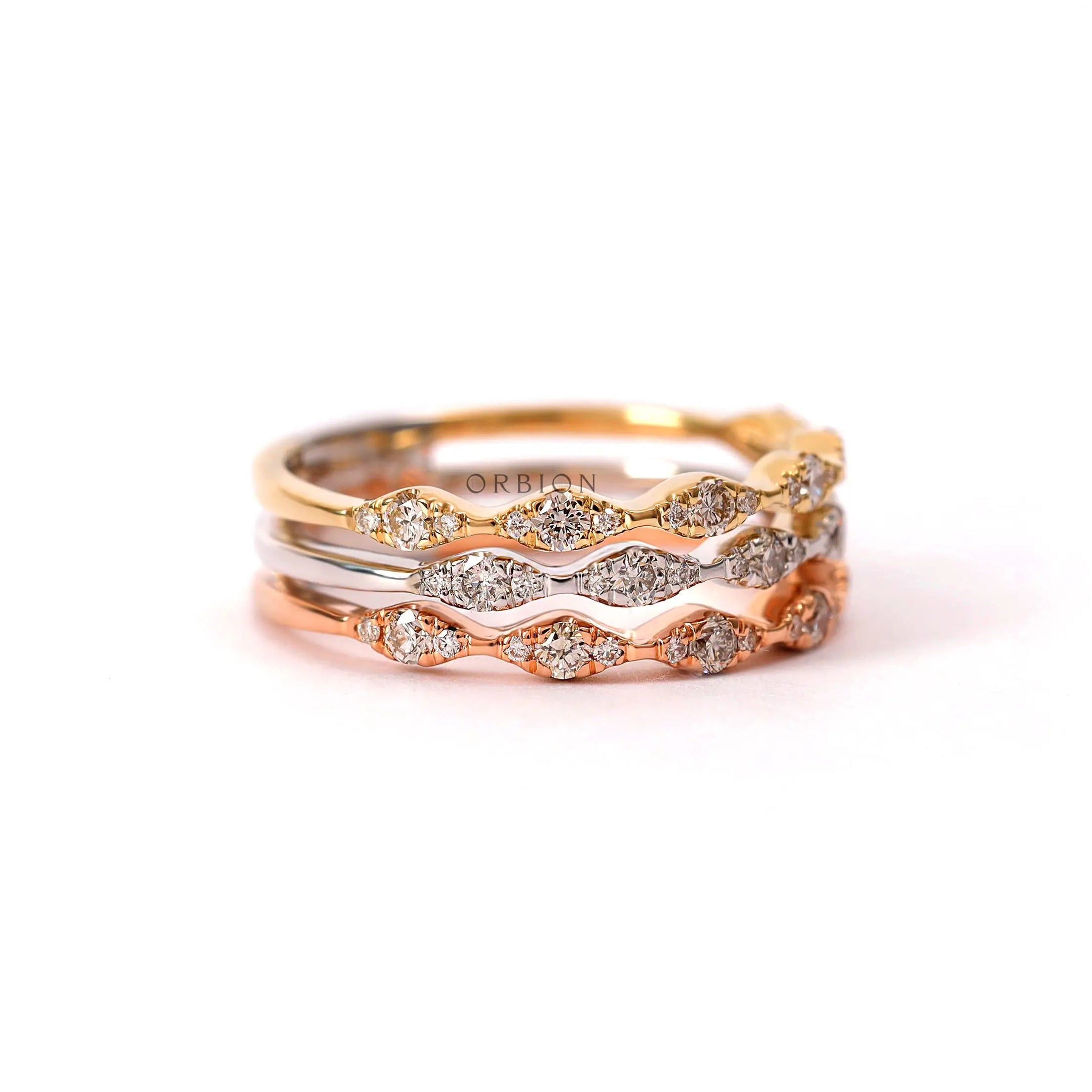 Multitone gold ring white yellow rose with pave set lab grown diamonds closeup