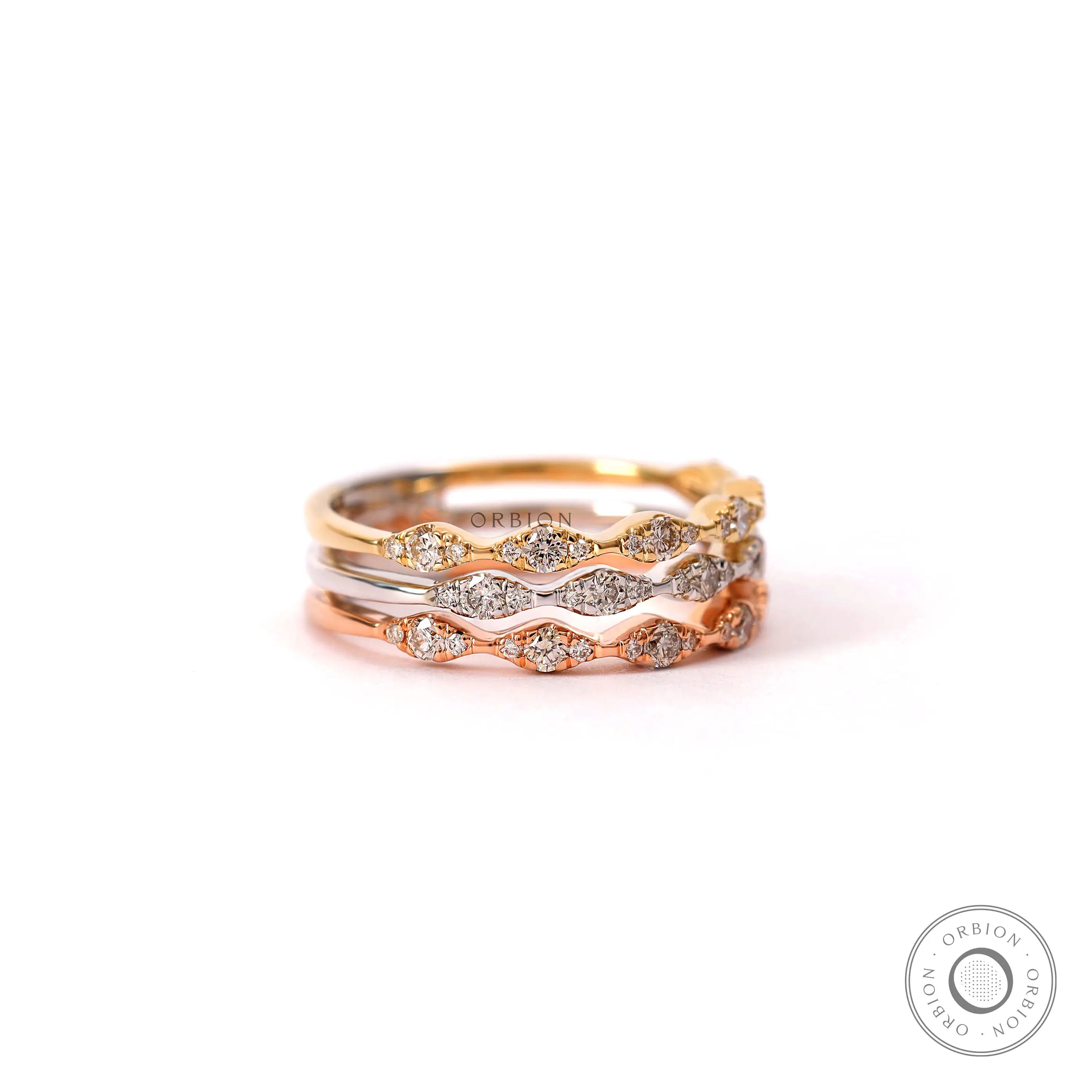 Multitone gold ring white yellow rose with pave set lab grown diamonds closeup
