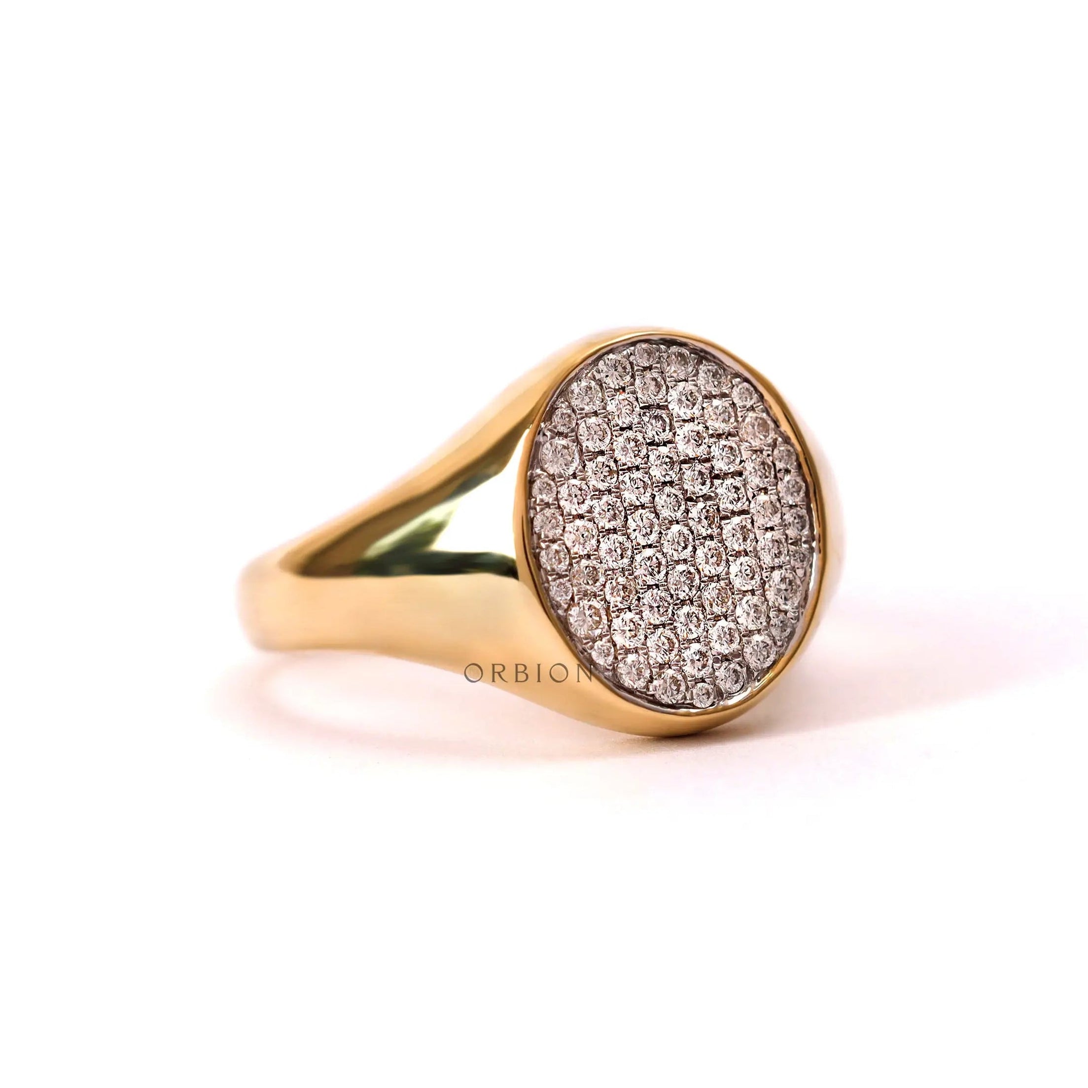 Chunky diamond signet ring unisex glossy gold finish