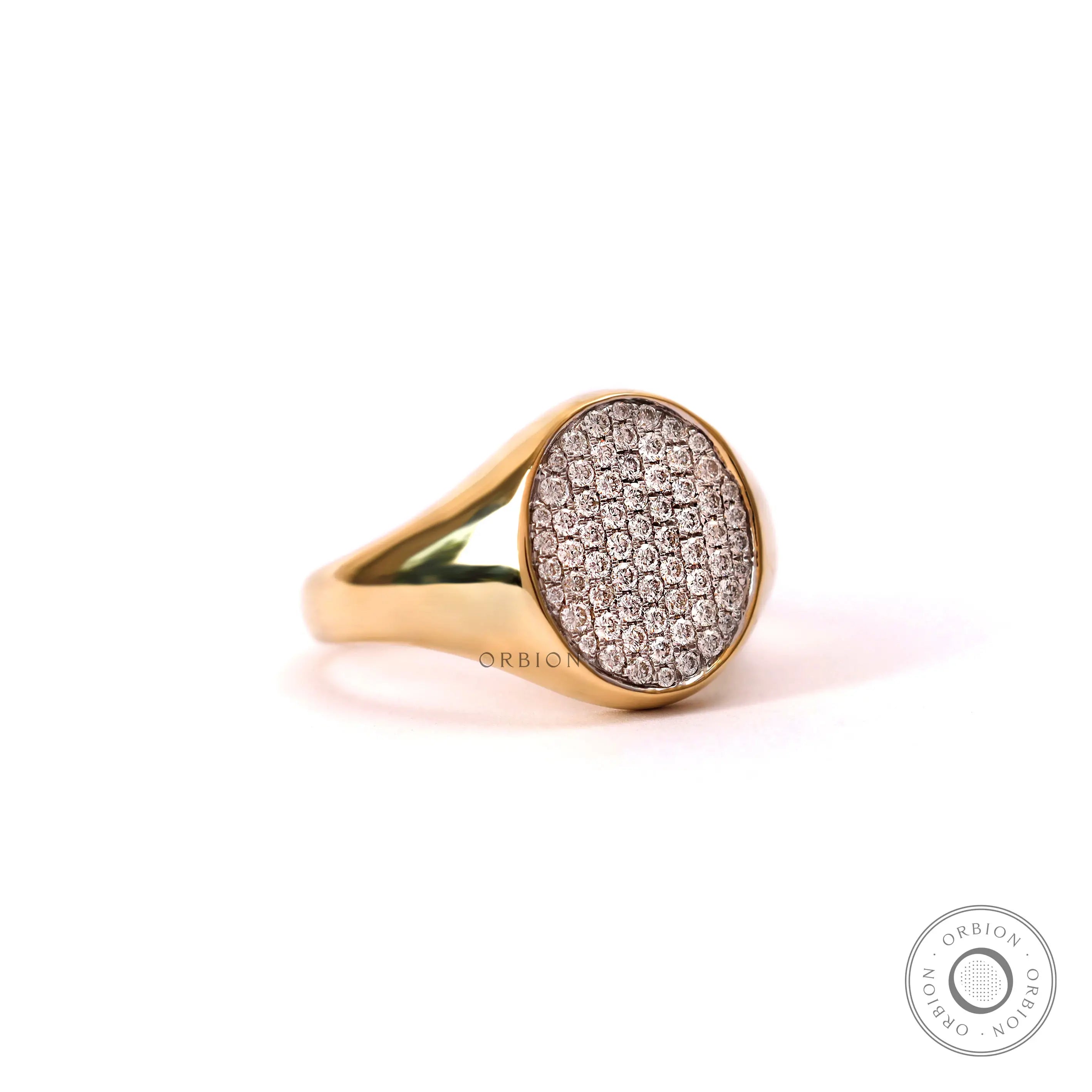 Chunky diamond signet ring unisex glossy gold finish