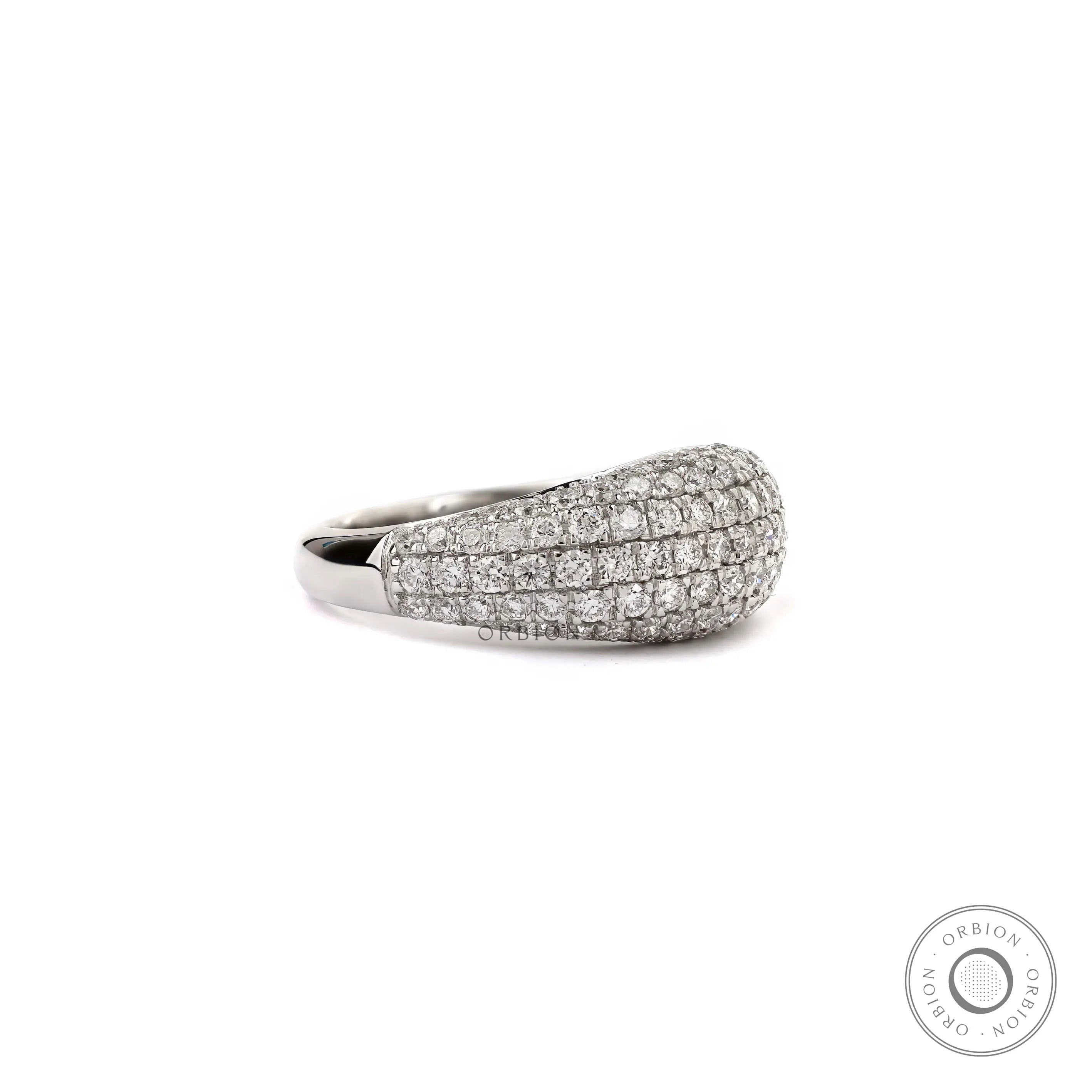 Pave set iced out diamond dome ring side profile
