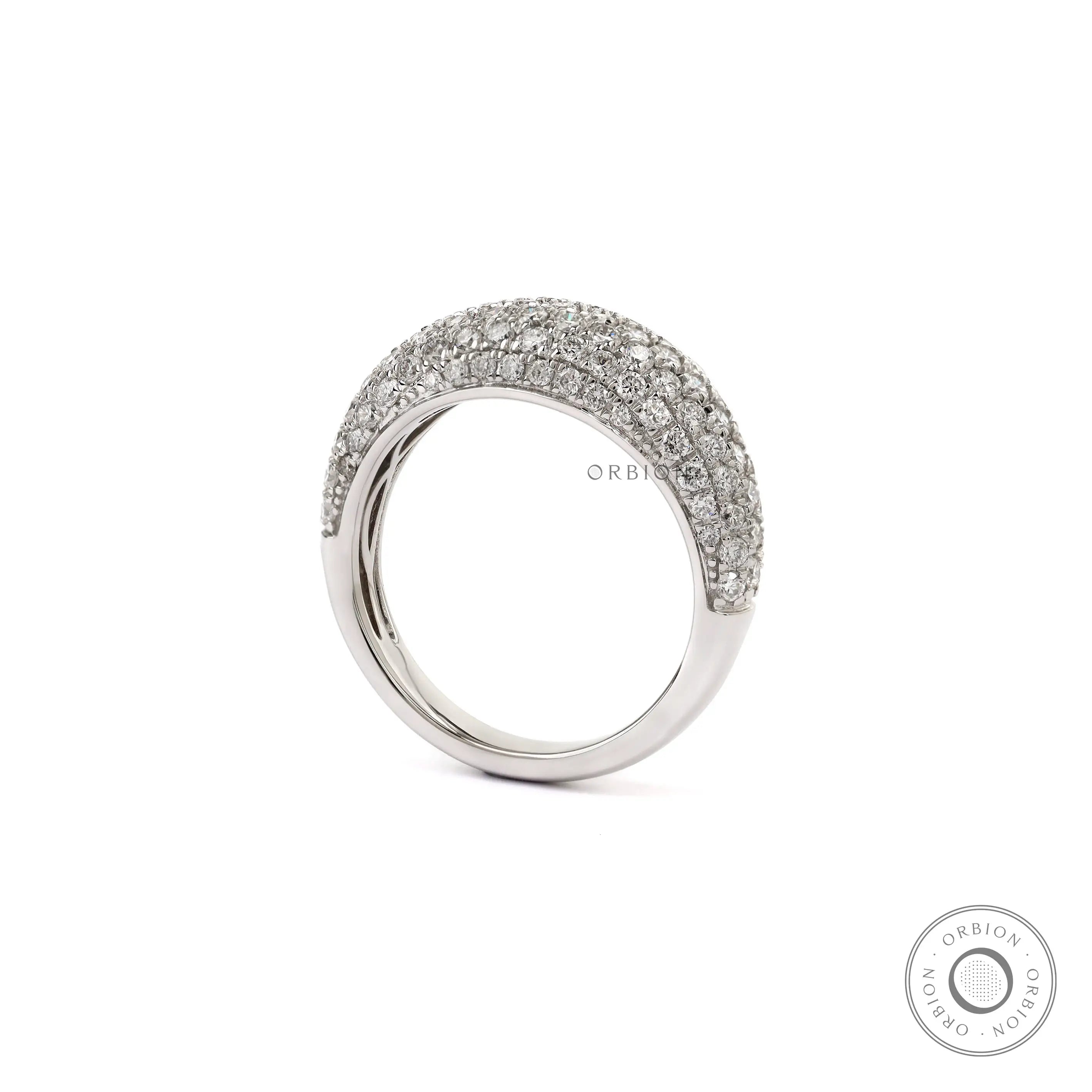 Multi row diamond pave dome ring angled view