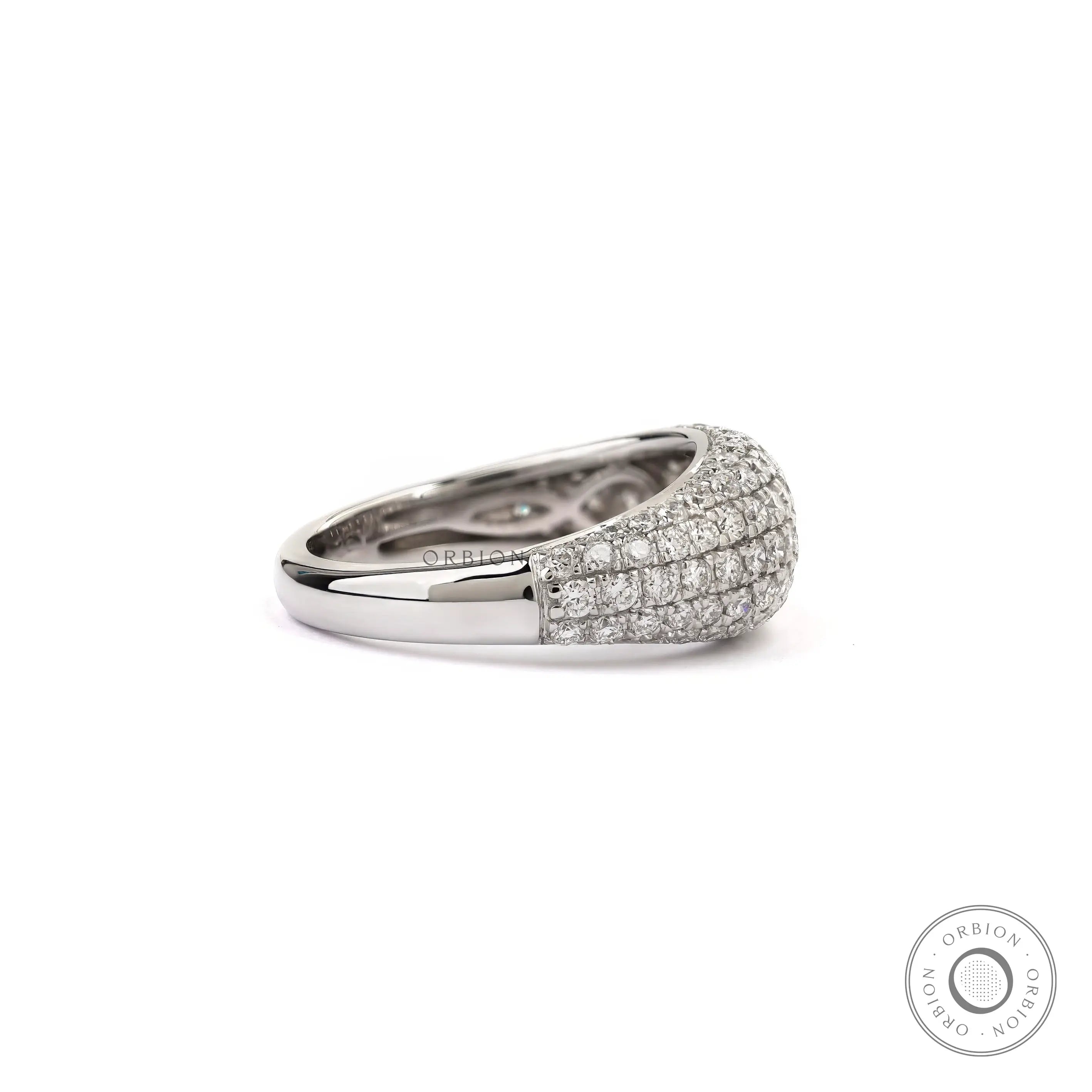 Multi row diamond pave dome ring angled view