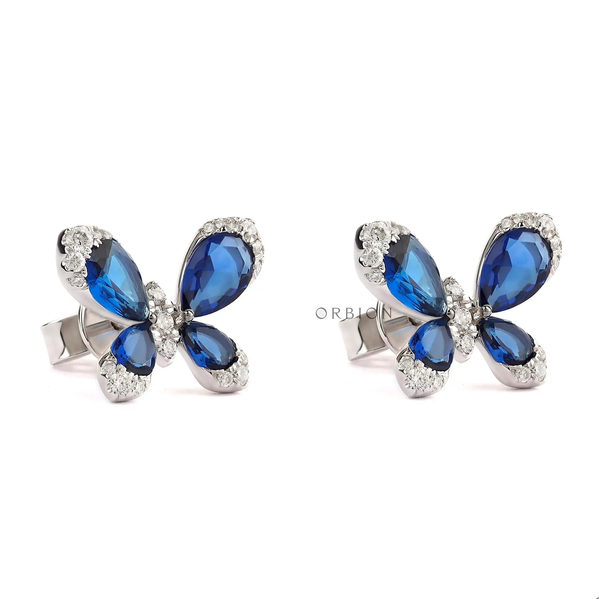 Butterfly shaped sapphire and lab diamond stud earrings