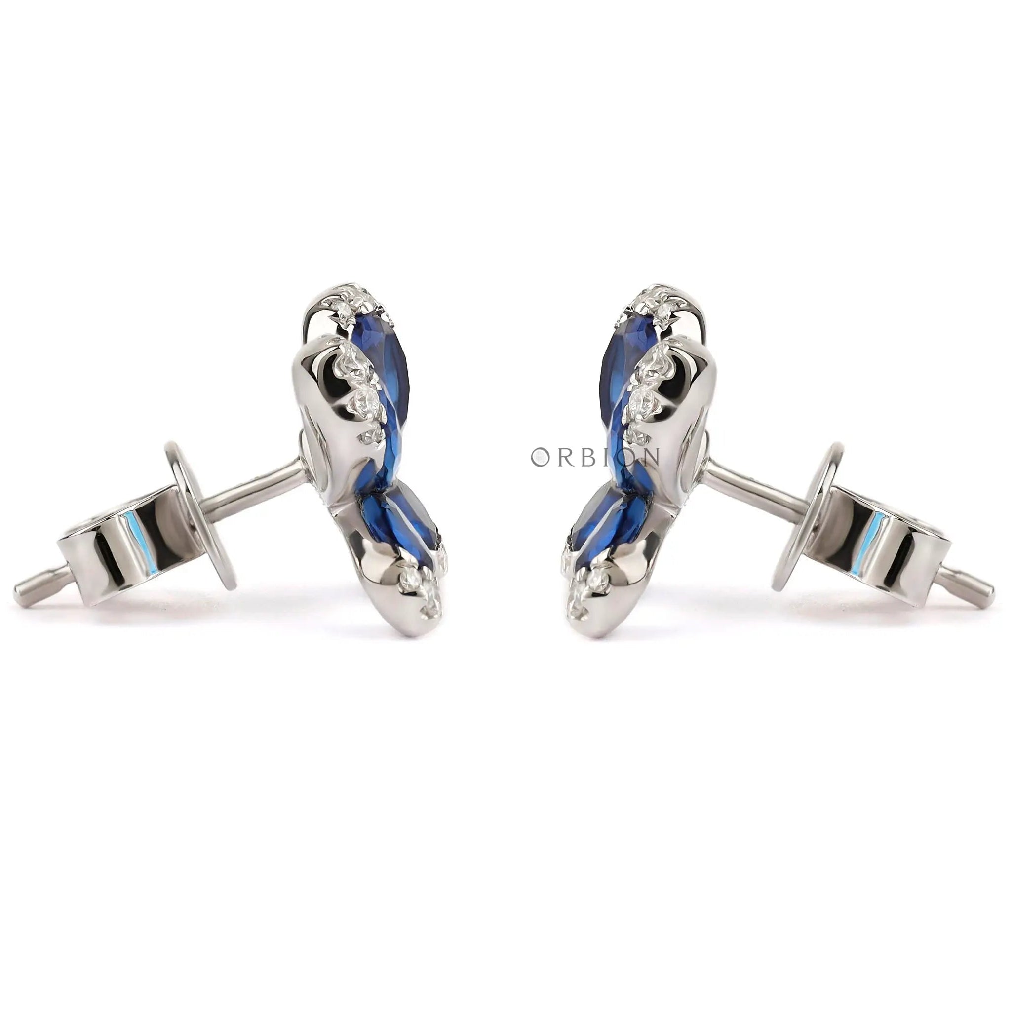 Nature inspired butterfly stud earrings with diamonds and sapphires