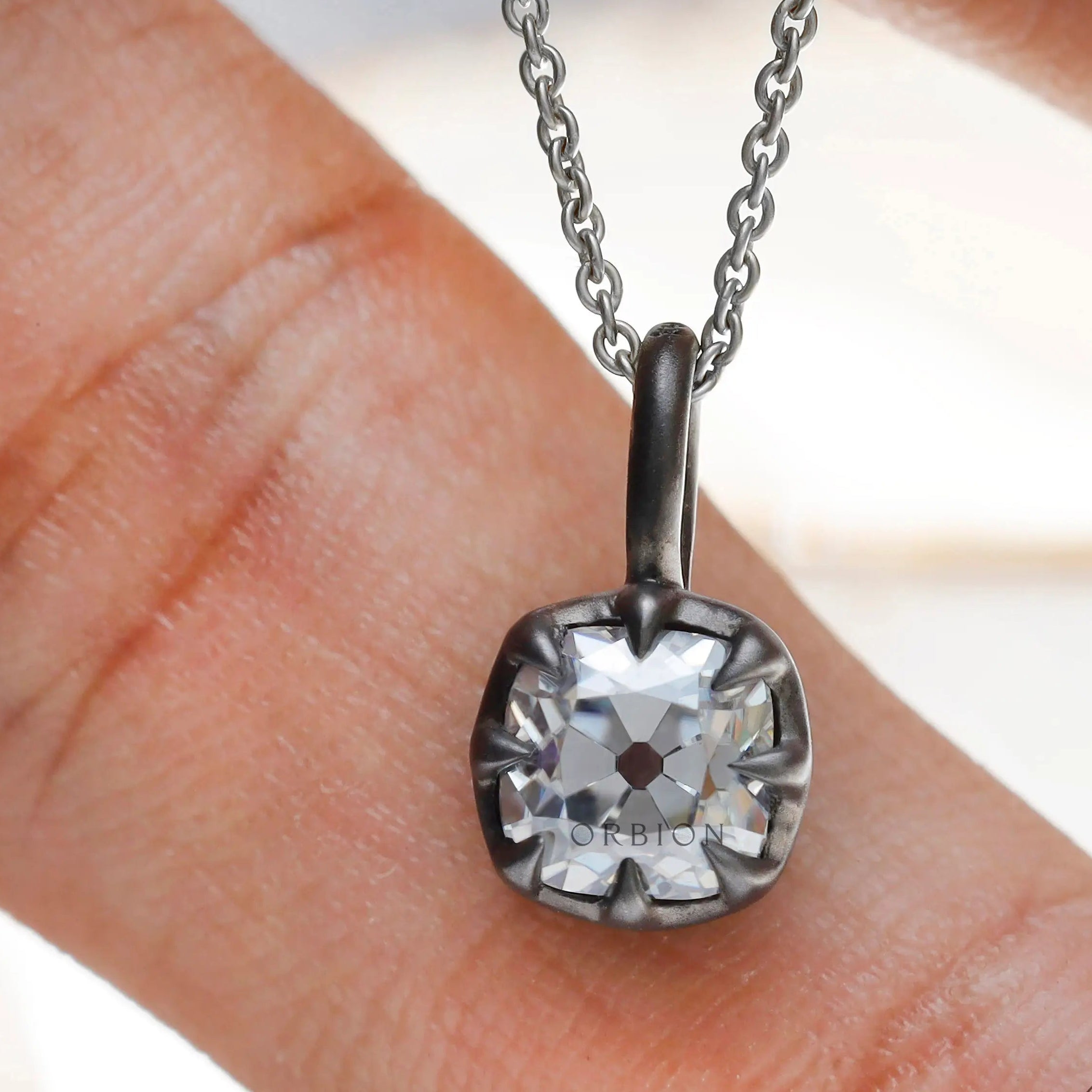 Vintage inspired old mine cut cushion pendant in oxidized silver