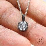 Old mine cut moissanite pendant in oxidized silver setting