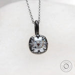 Oxidized 925 silver matt finish cushion gemstone pendant front view