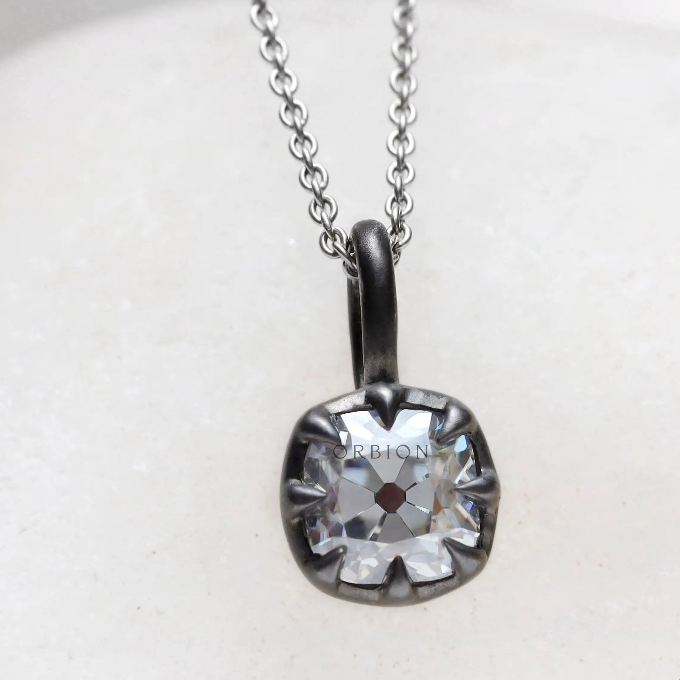 Oxidized 925 silver matt finish cushion gemstone pendant front view