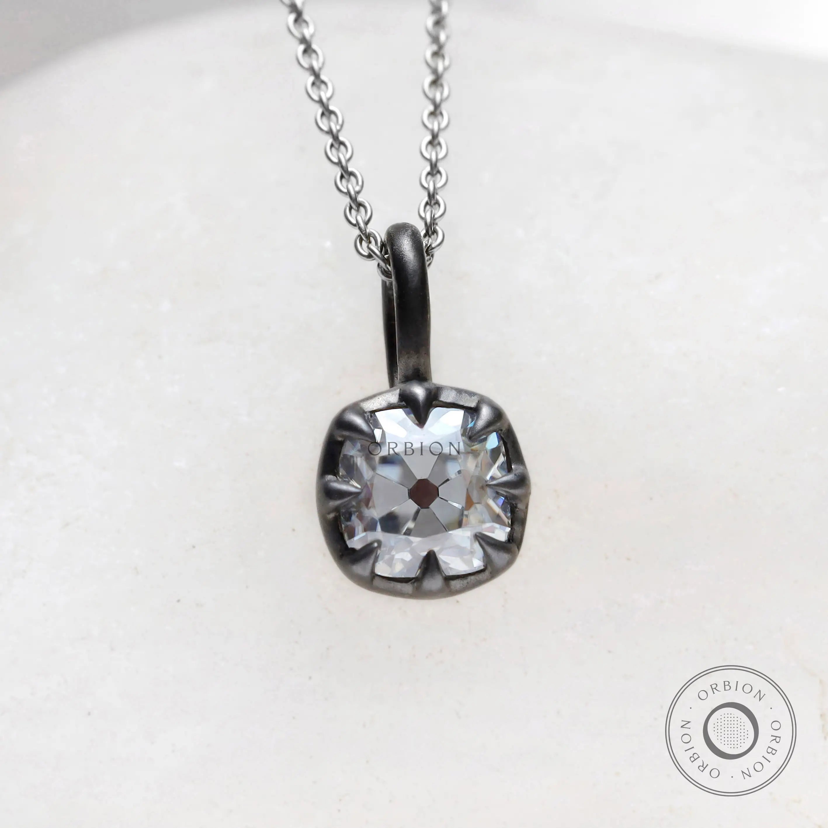 Oxidized 925 silver matt finish cushion gemstone pendant front view