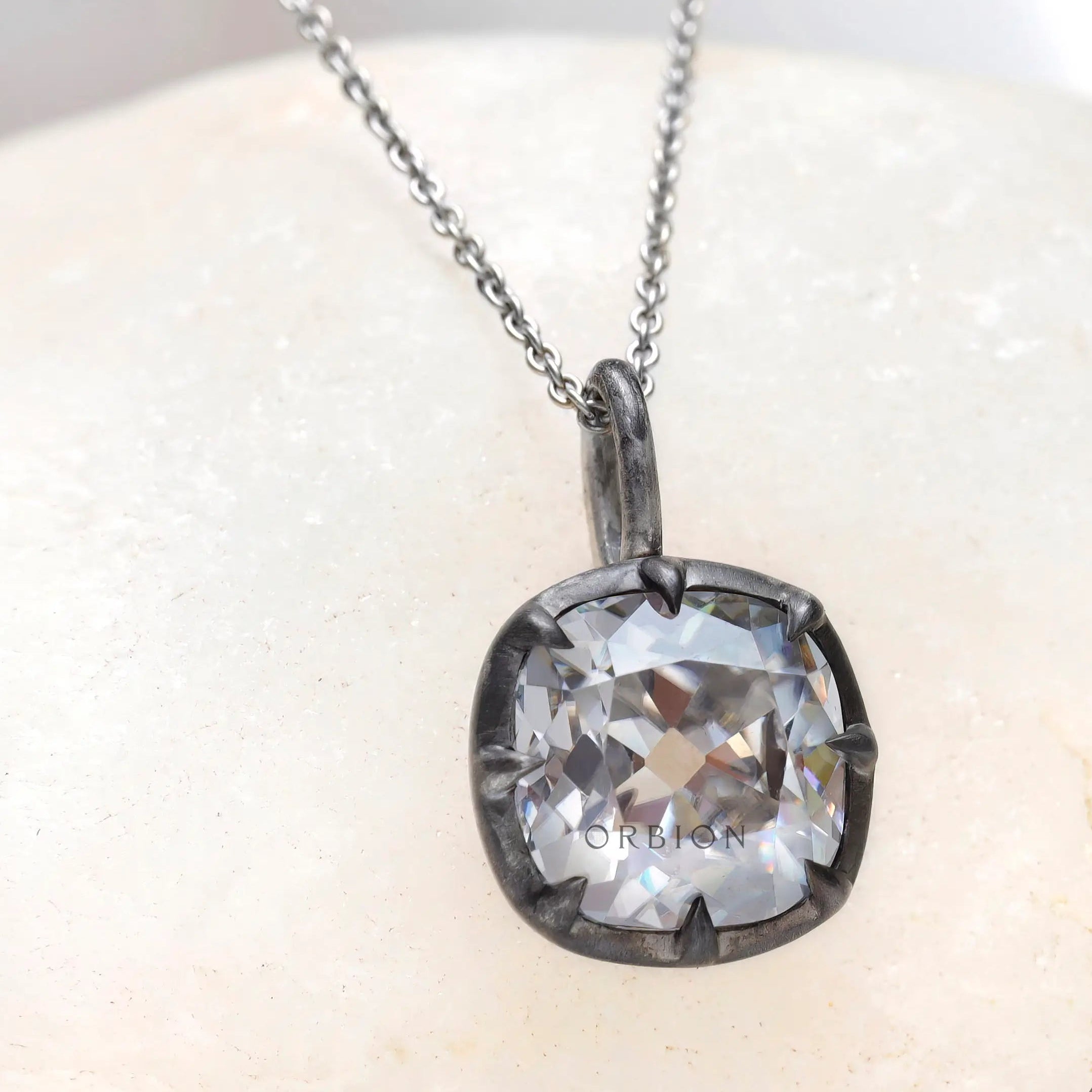 Oxidized 925 silver matt finish cushion pendant front view