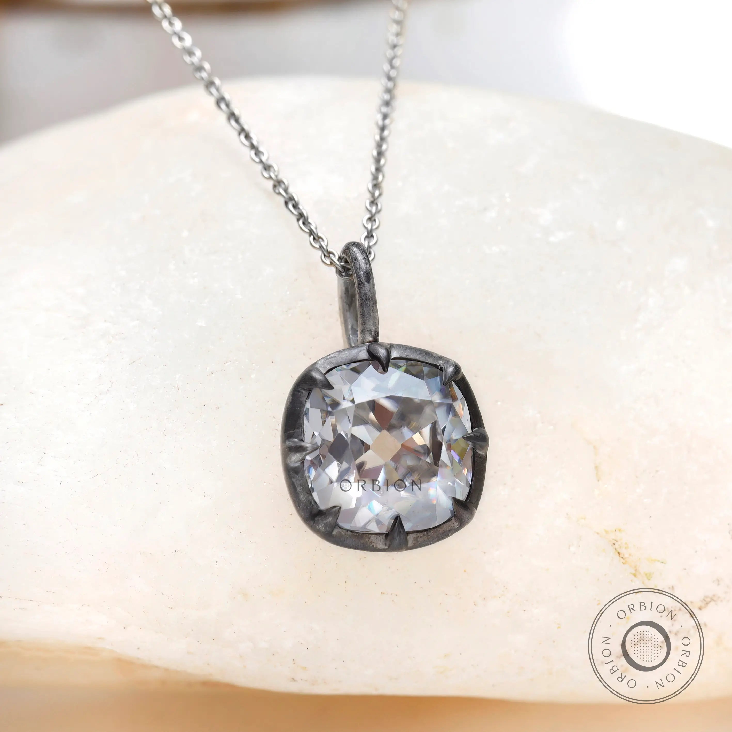 Oxidized 925 silver matt finish cushion pendant front view