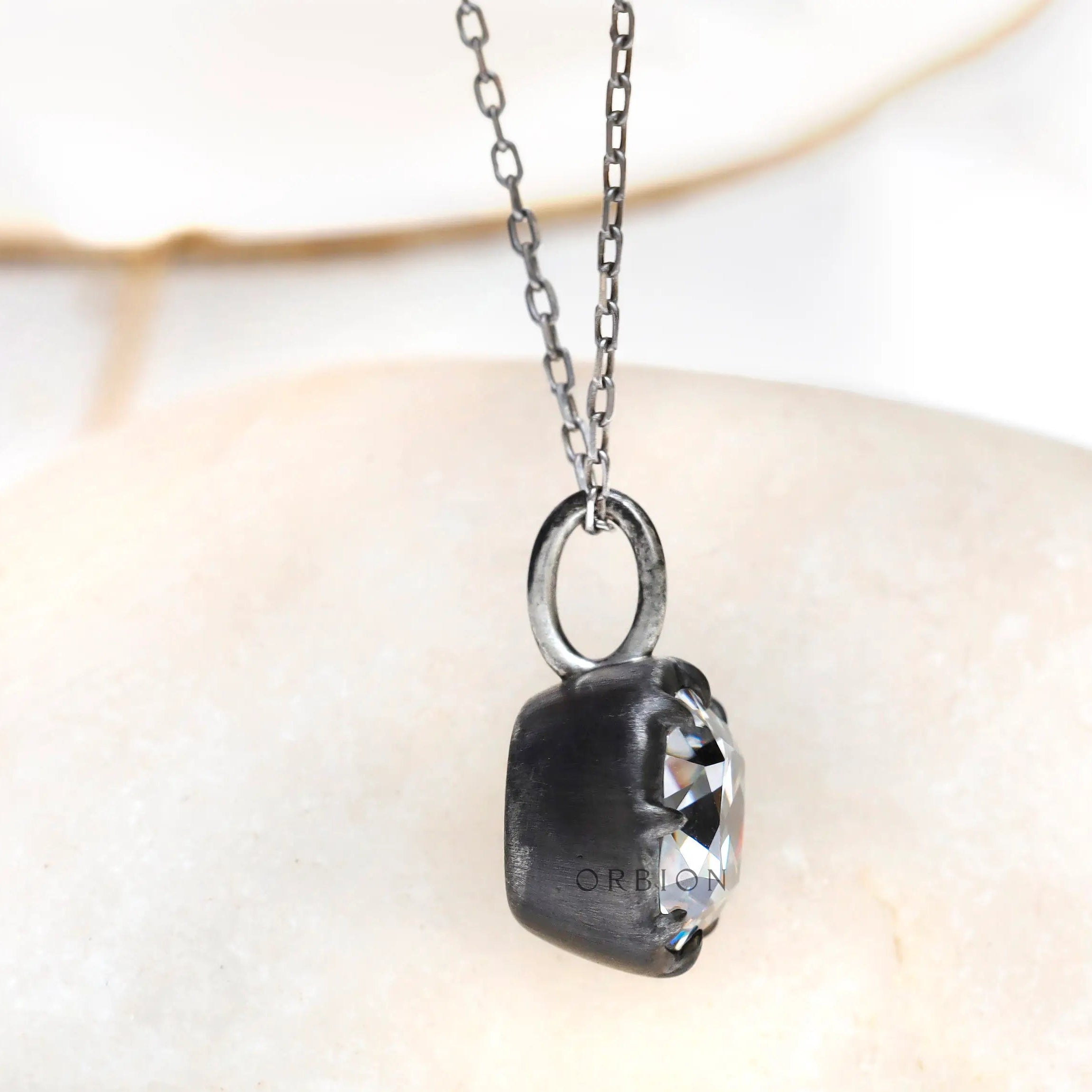 Old Mine cut lab diamond pendant in antique style setting