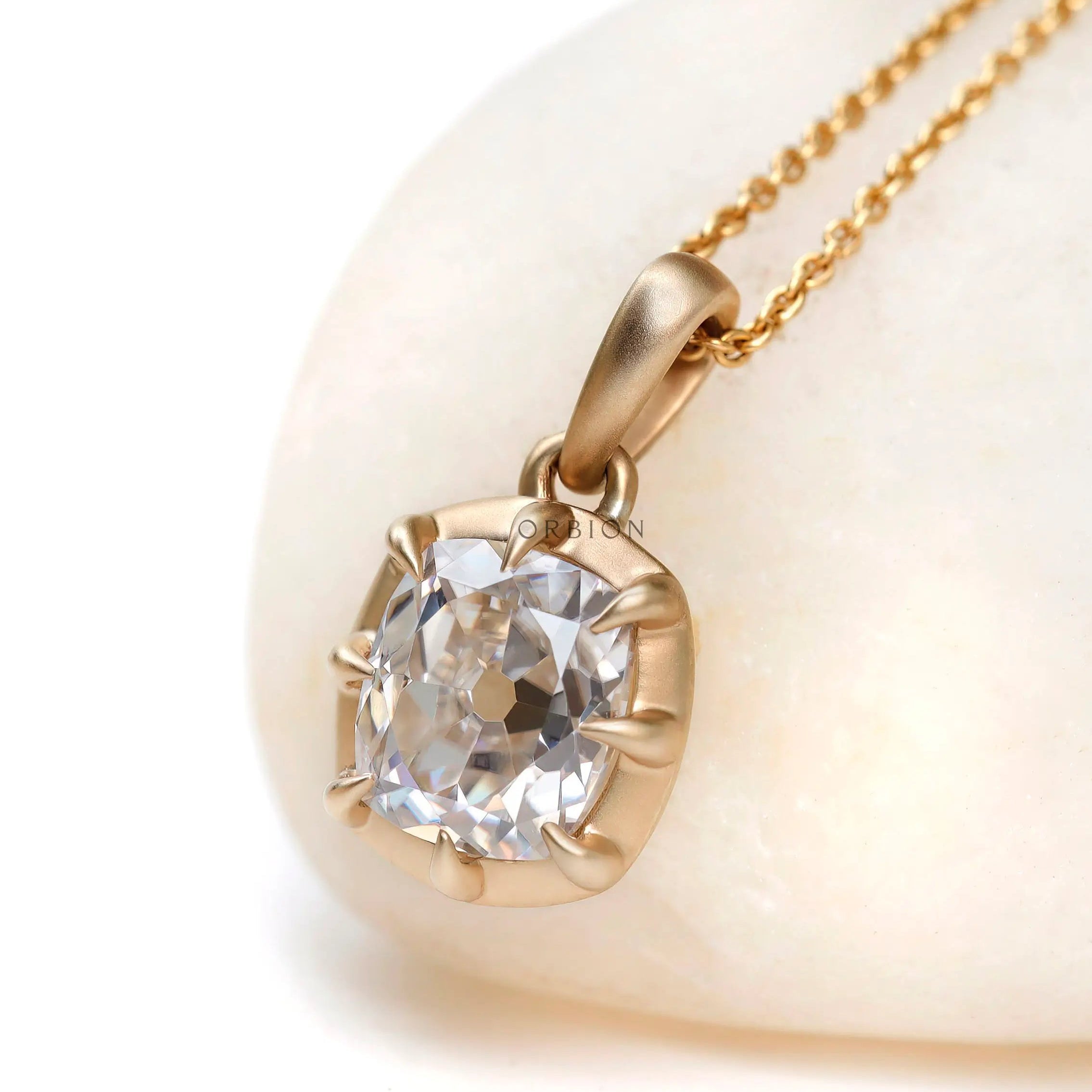 2.4 carat elongated cushion old mine cut gold pendant