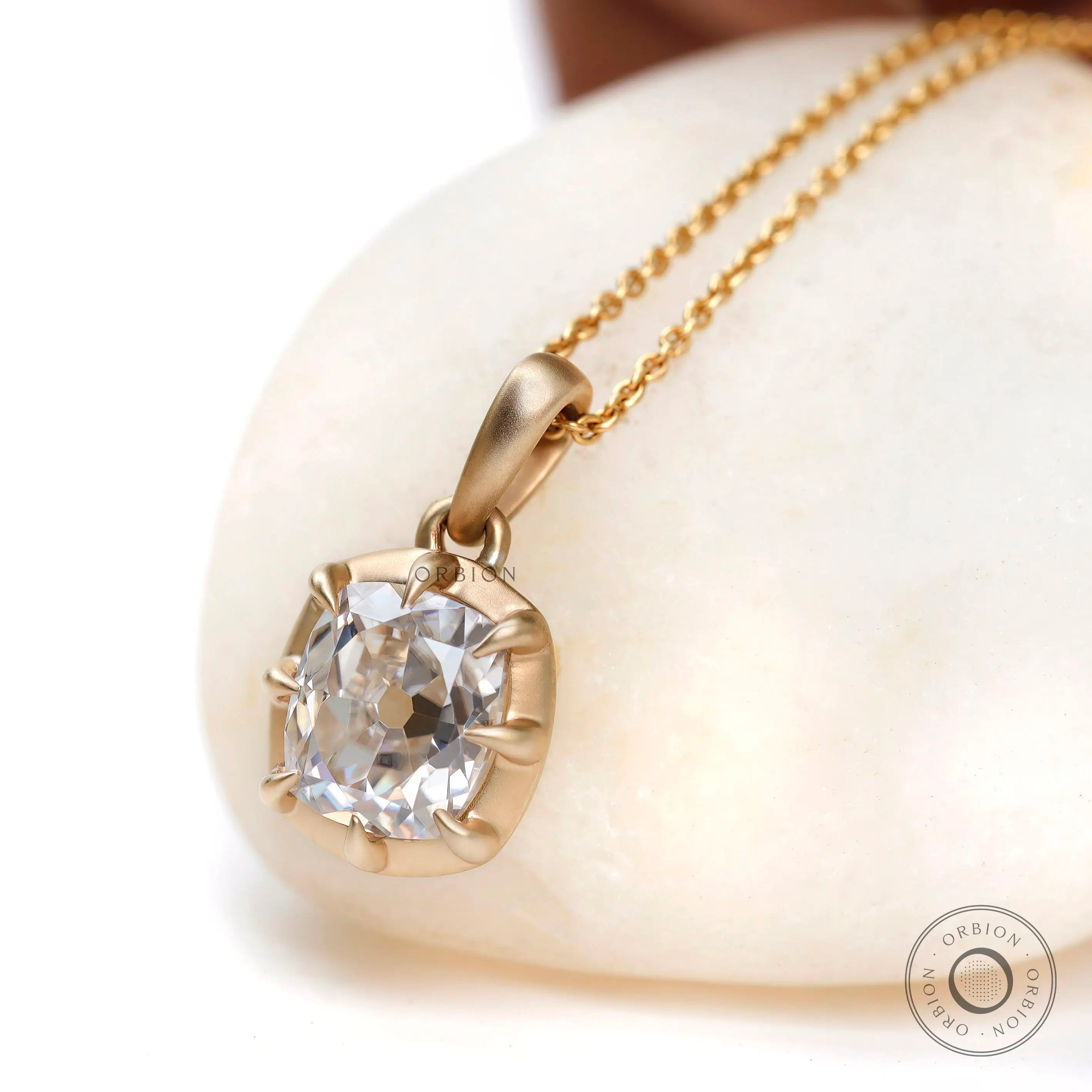2.4 carat elongated cushion old mine cut gold pendant