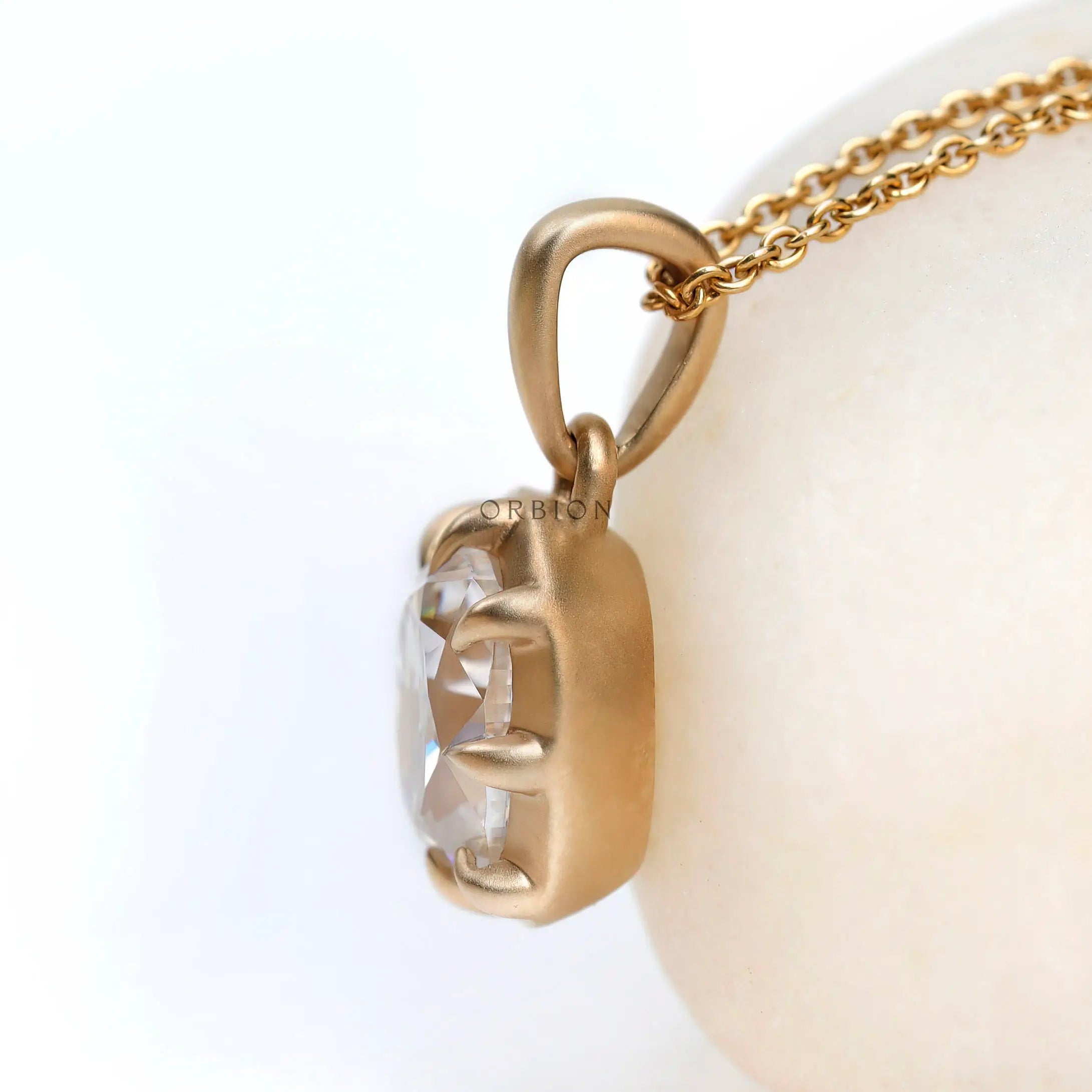 Matte finish 14k yellow gold antique style solitaire pendant