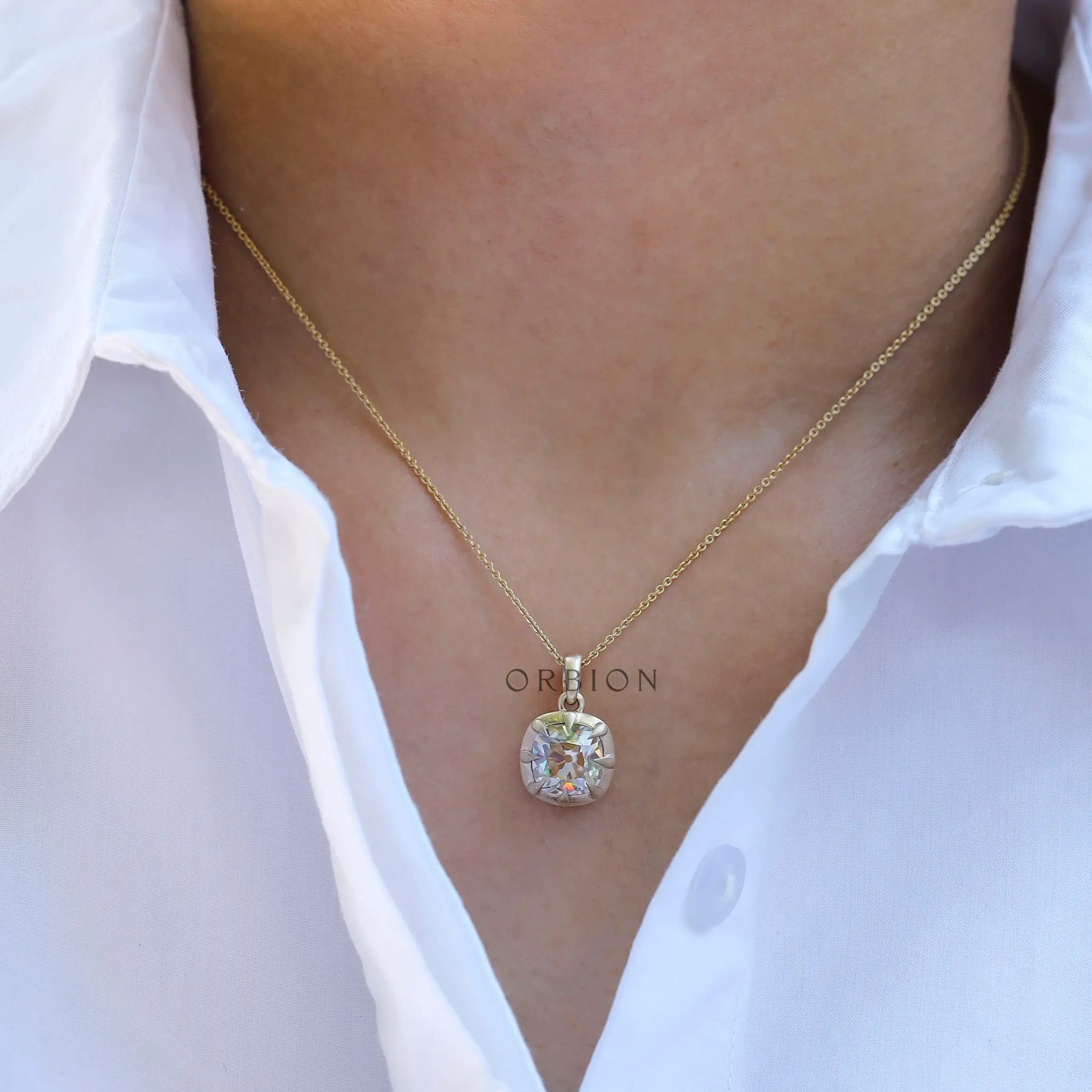 Classic antique cushion pendant minimal gold chain styling