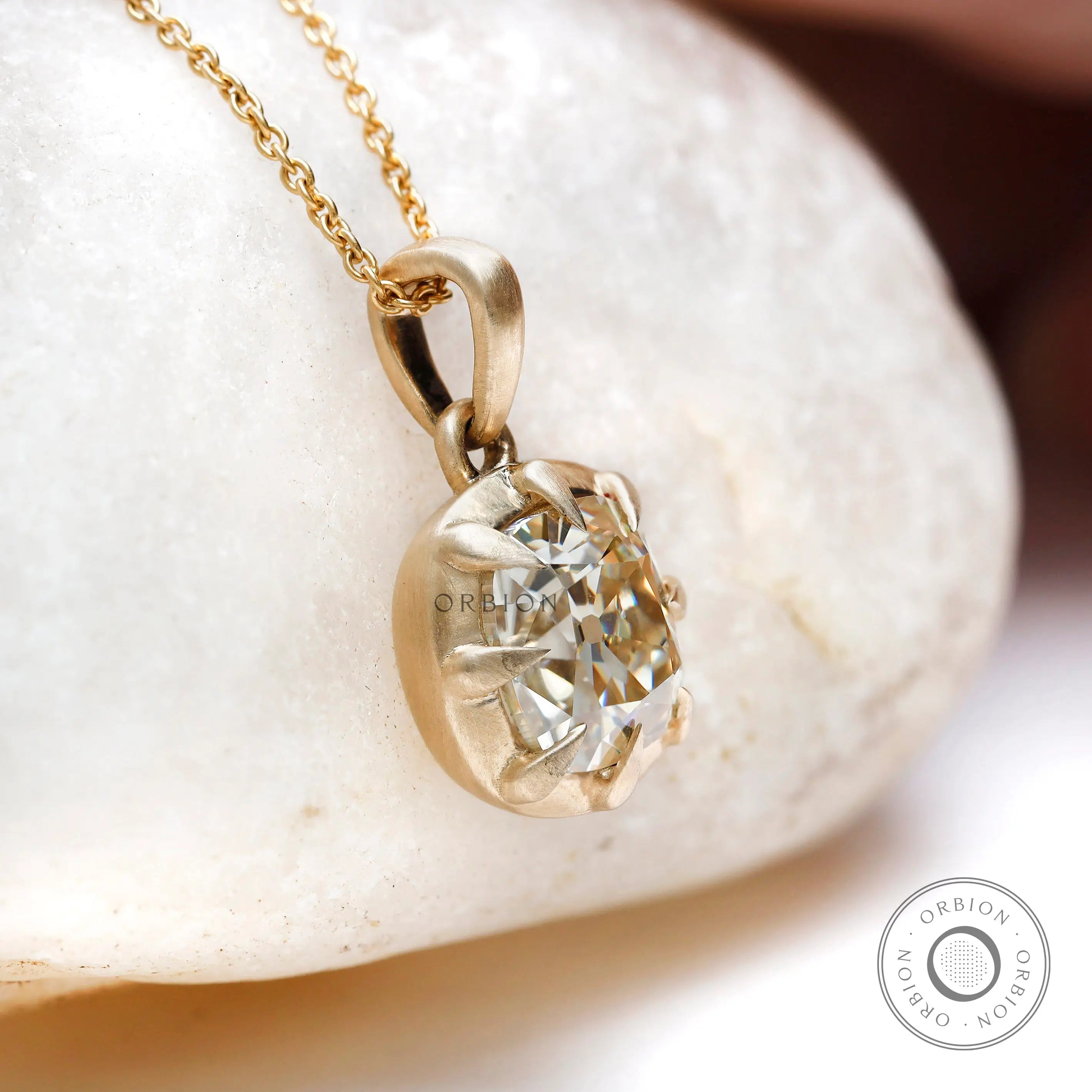 cushion stone pendant detailed side view
