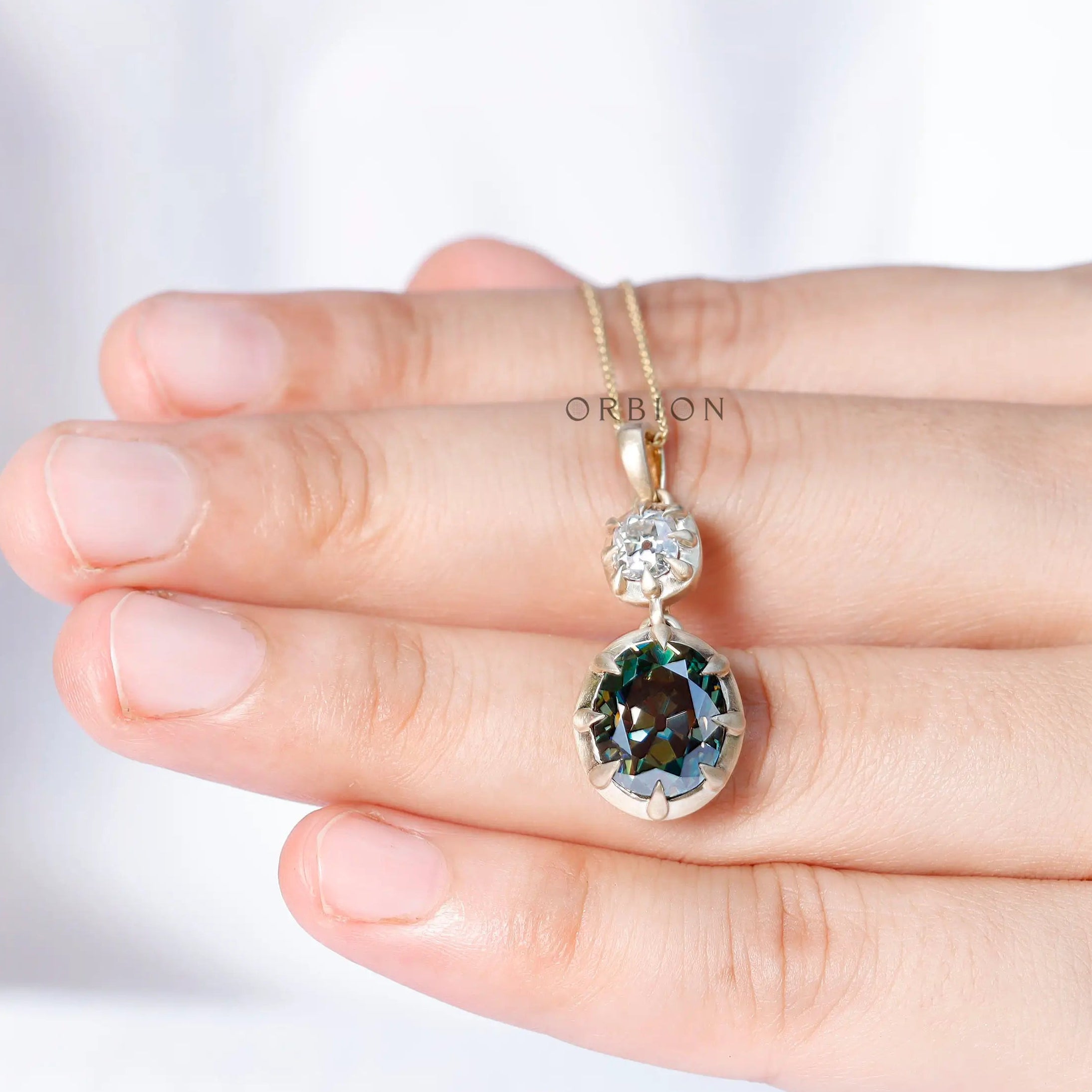 Oval and cushion moissanite vintage style drop pendant