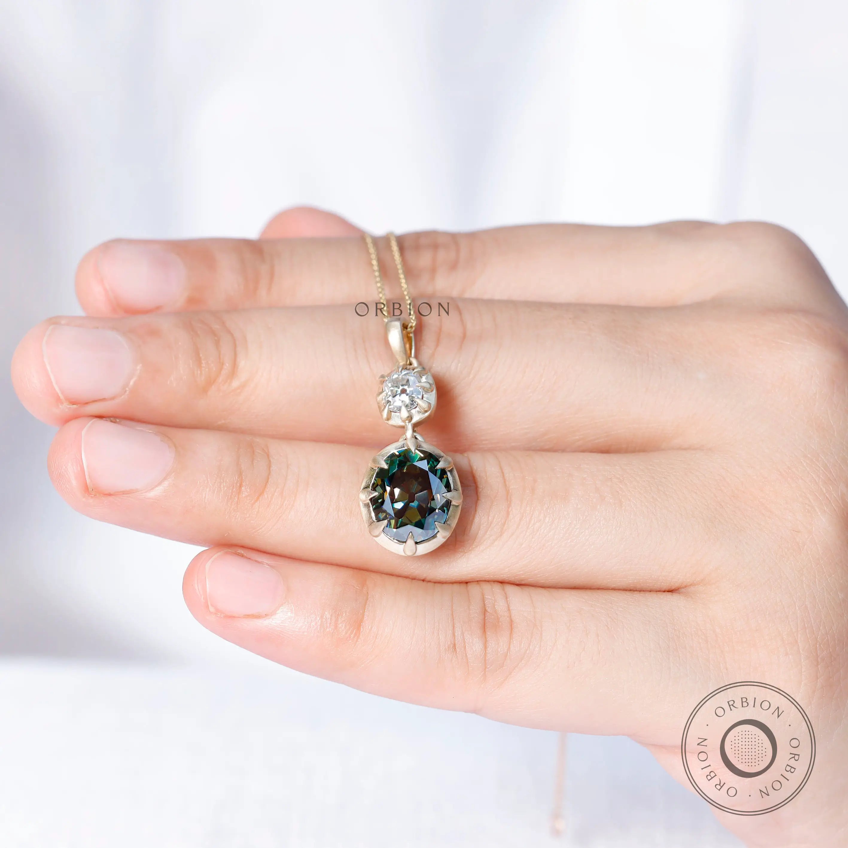 Oval and cushion moissanite vintage style drop pendant
