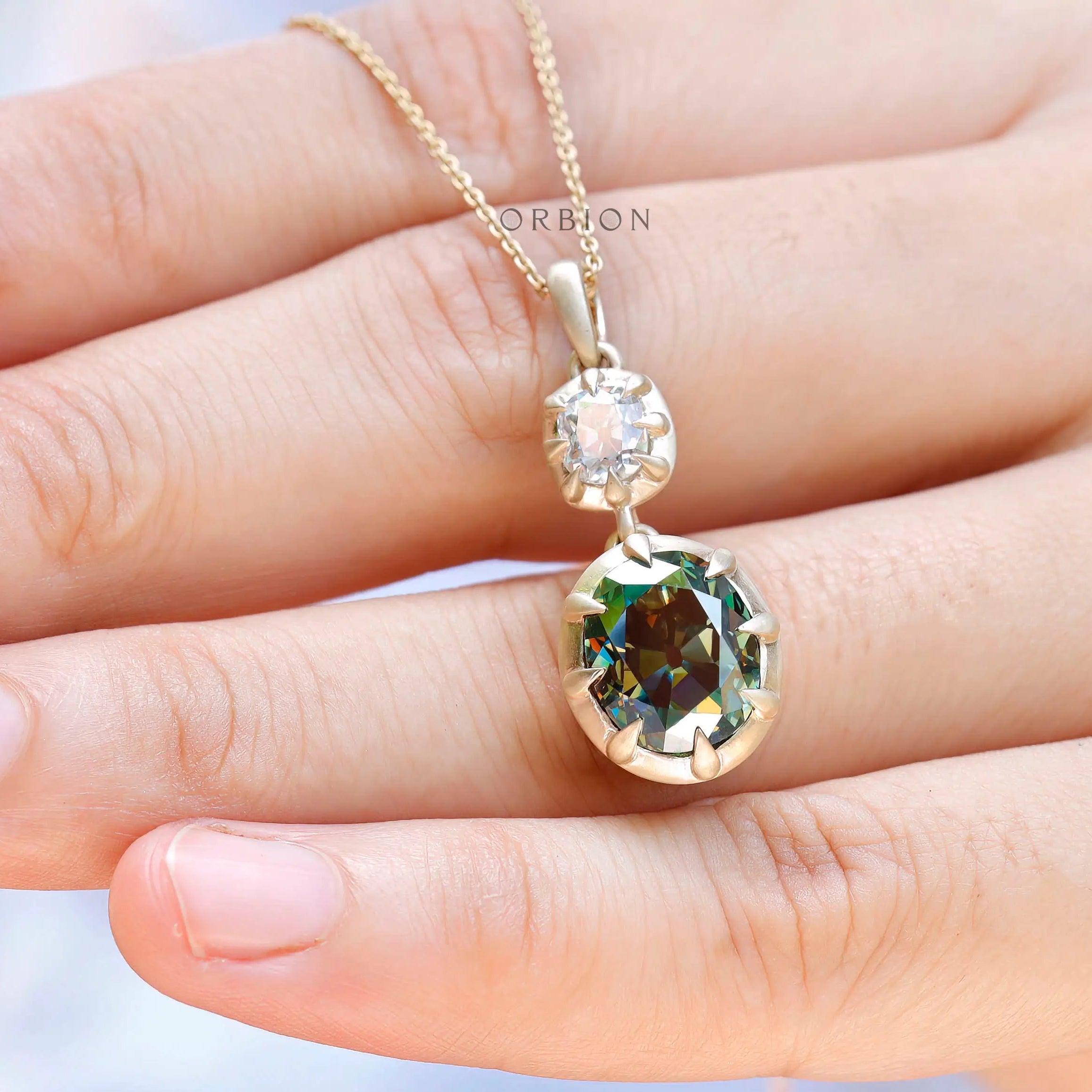 Antique inspired double stone gold pendant