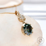 Dark green oval old mine cut moissanite gold pendant