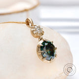 Dark green oval old mine cut moissanite gold pendant