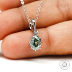 Antique style oval moissanite pendant with glossy white gold finish