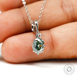 Antique style oval moissanite pendant with glossy white gold finish