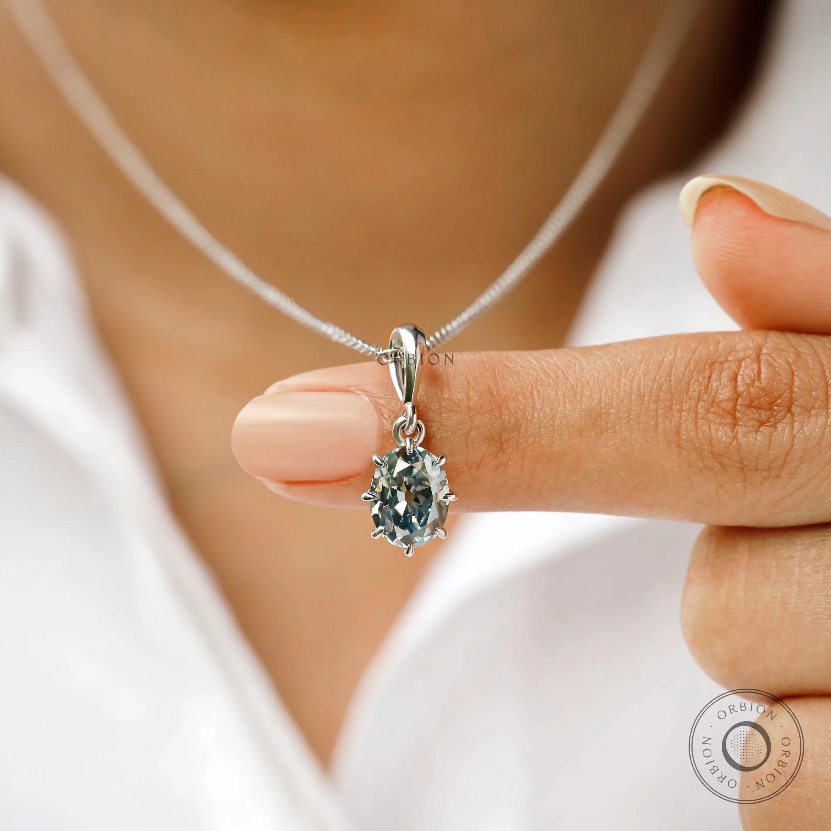 Antique style bluish grey moissanite solitaire pendant for women
