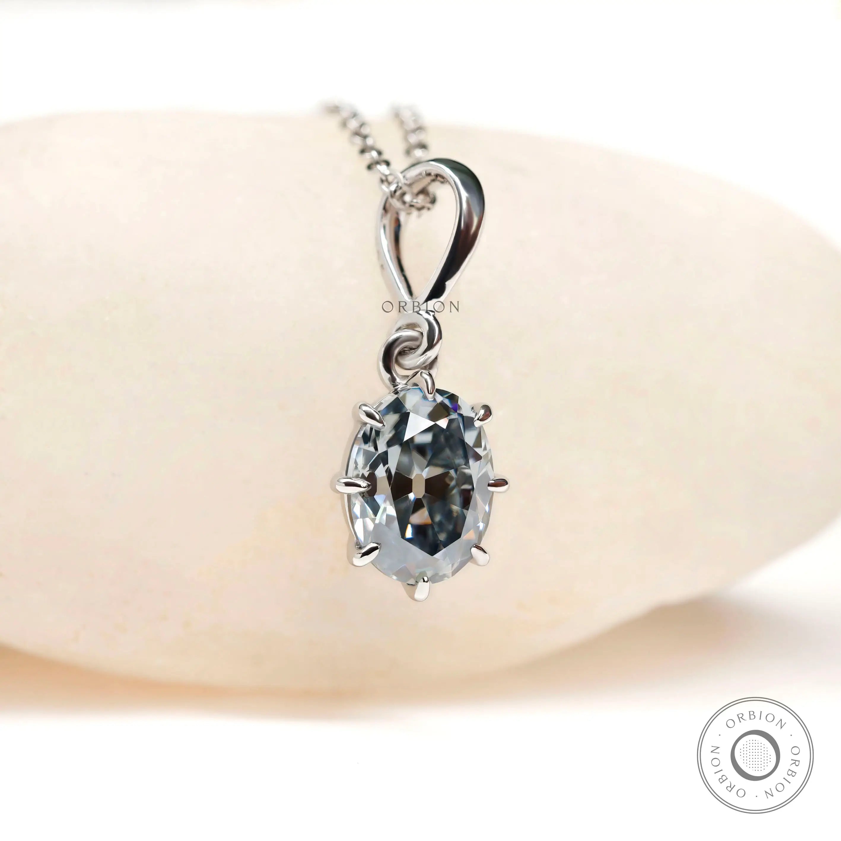 Antique style bluish grey moissanite solitaire pendant for women
