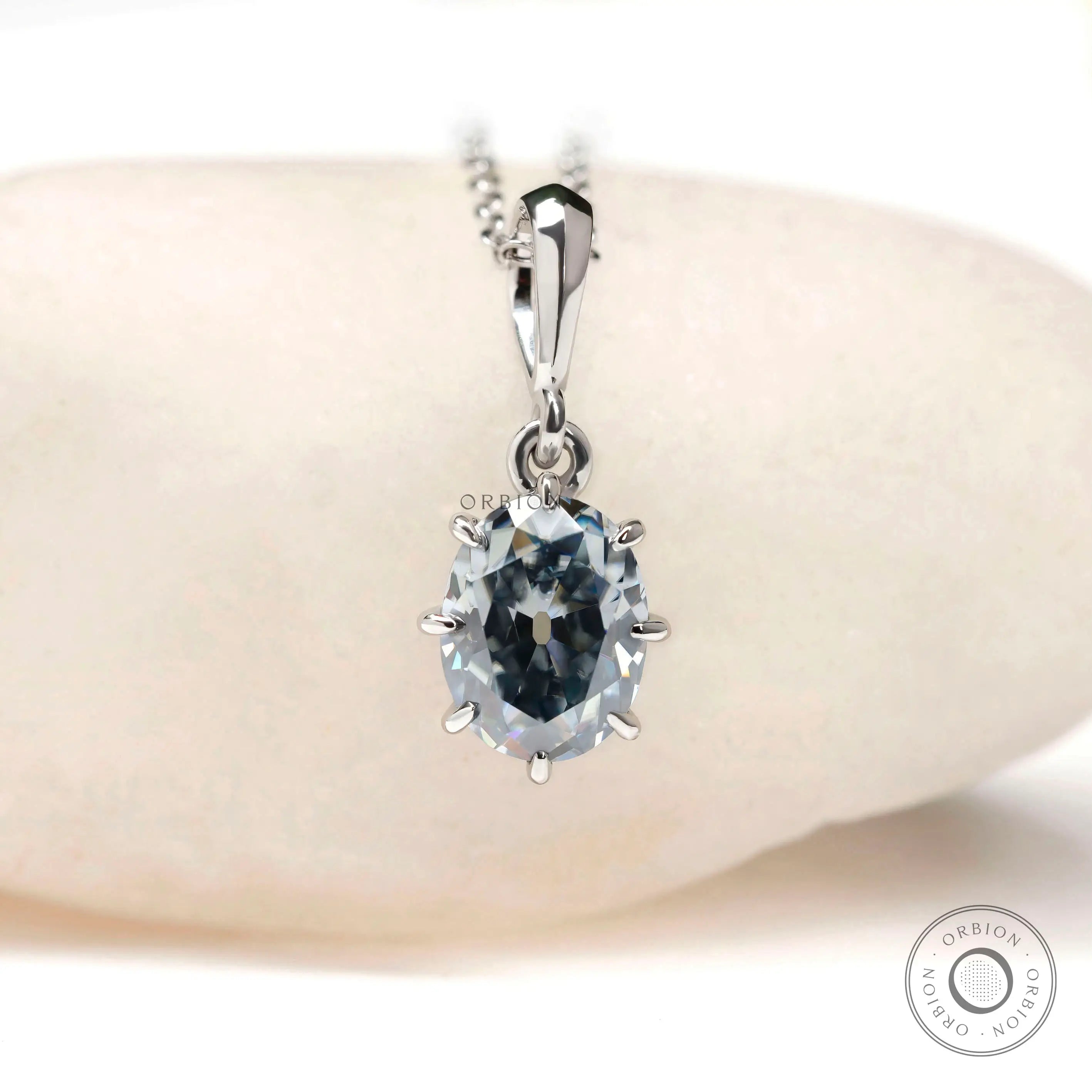 Elegant oval moissanite pendant necklace in white gold