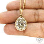 Antique Inspired Pear Moissanite Pendant in 18K Gold with Matte Texture