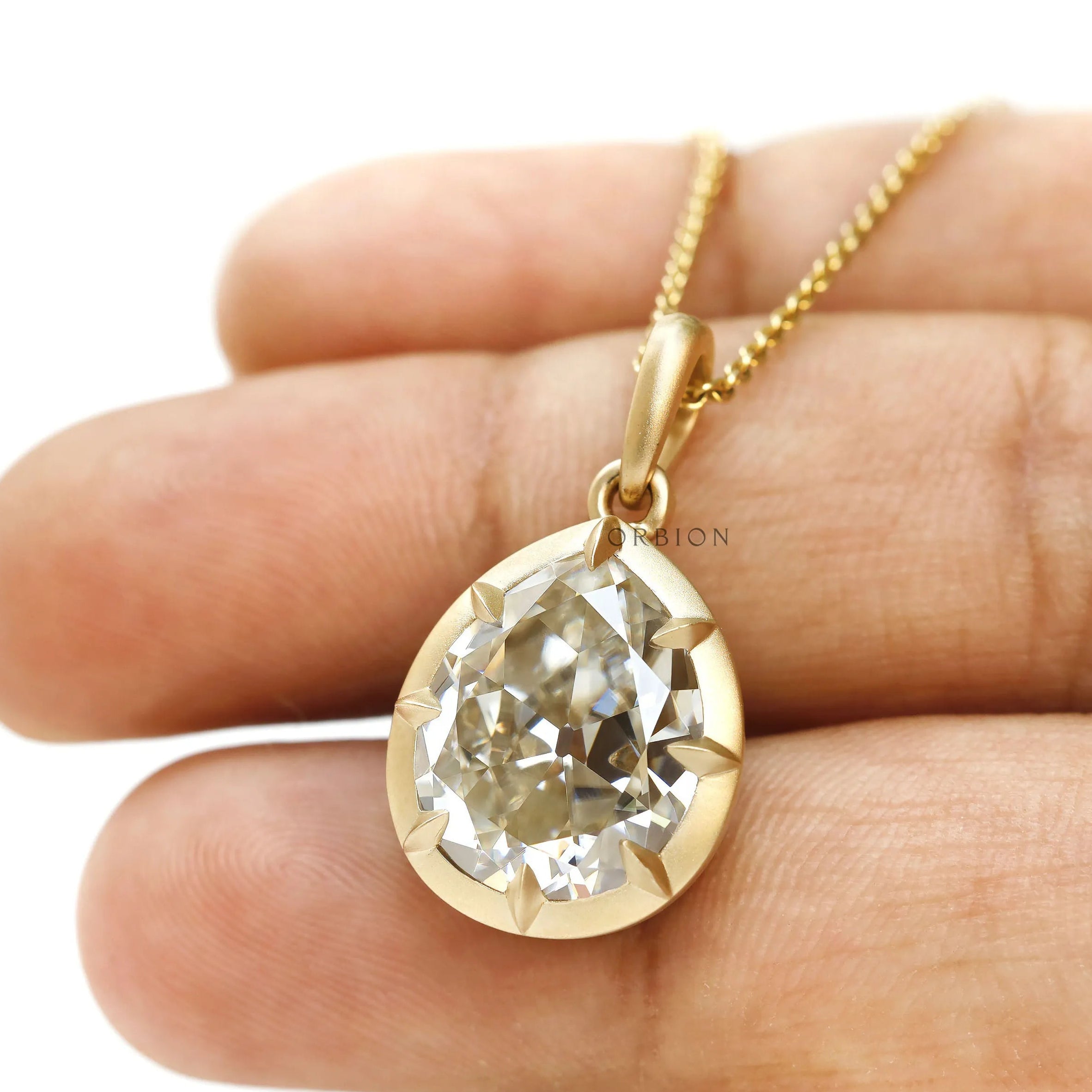 6 CT Off White Pear Moissanite Georgian Pendant for Fine Jewelry