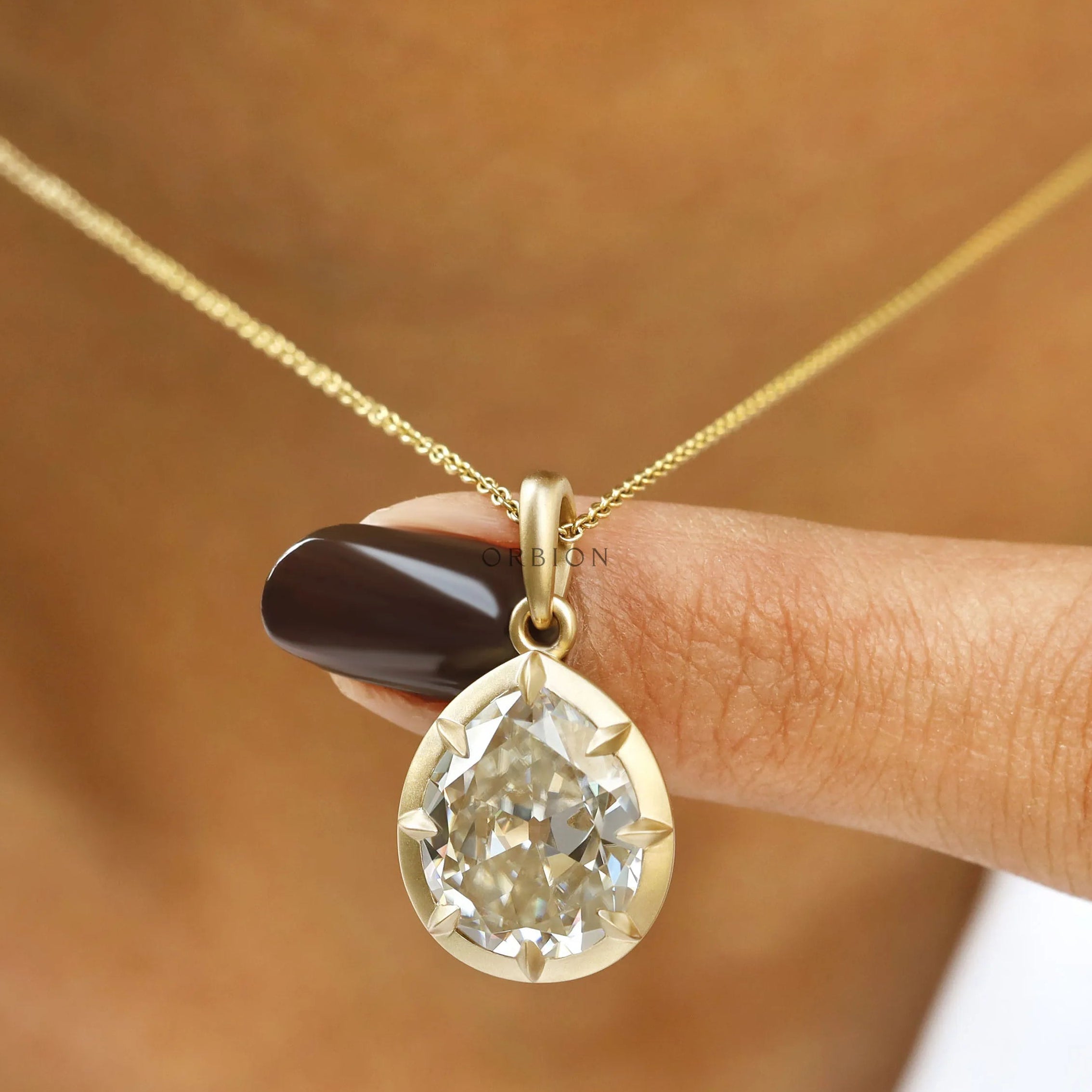 Old Mine Cut Pear Moissanite Georgian Pendant in 18K Gold, 6 CT Off White Stone