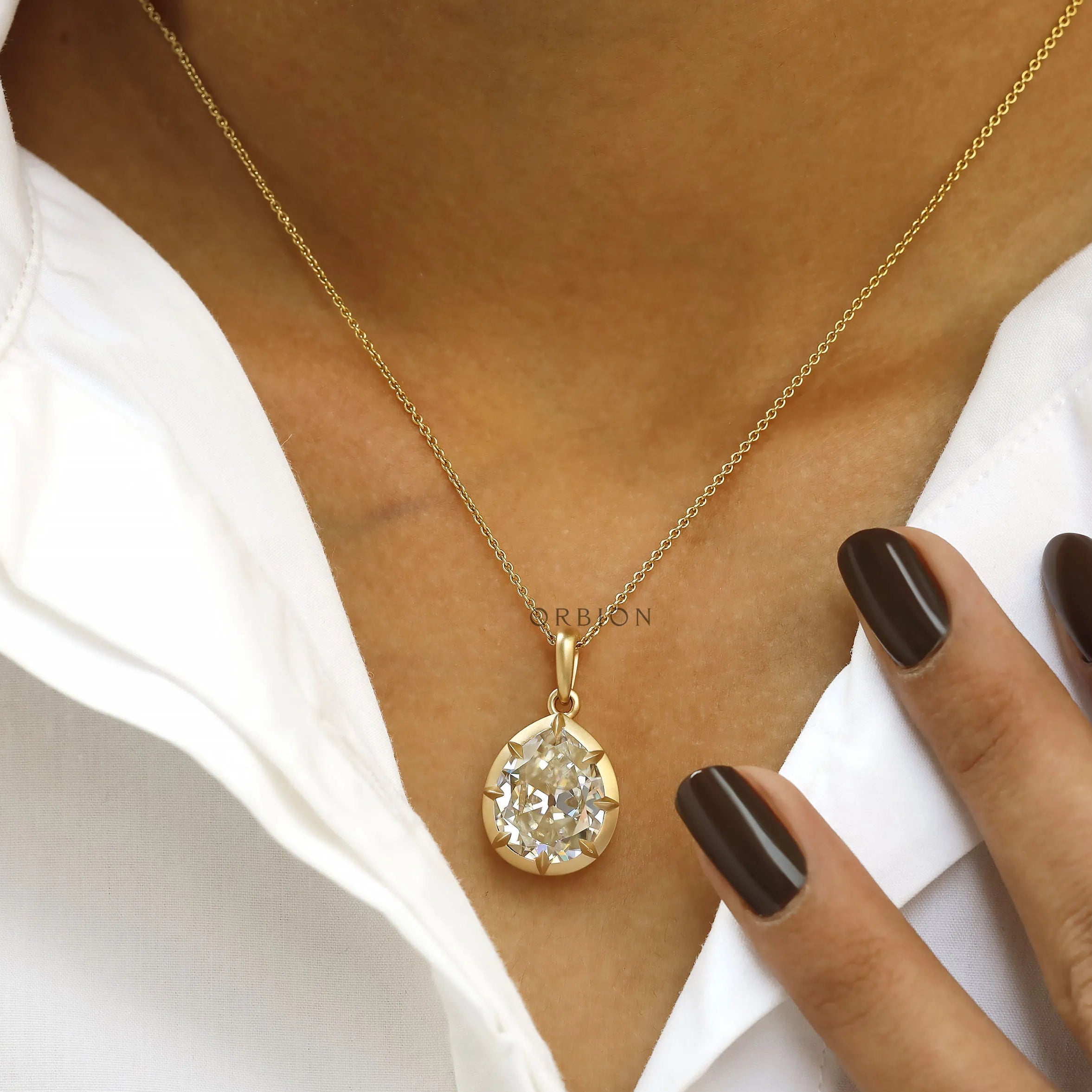 Luxury Pear Shaped Moissanite Pendant with Antique Georgian Setting