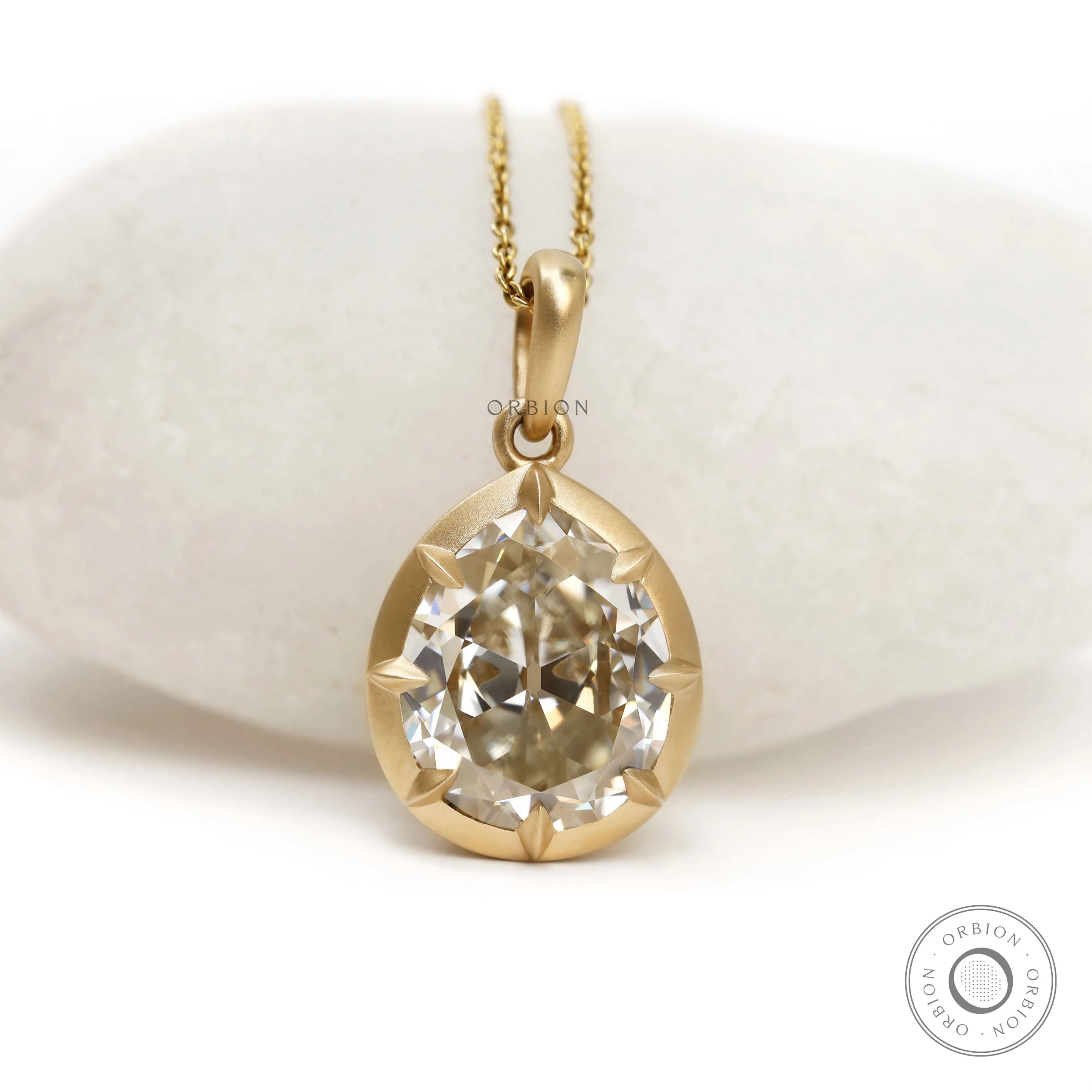 6 CT Off White Pear Shaped Moissanite Pendant with Antique Georgian Design