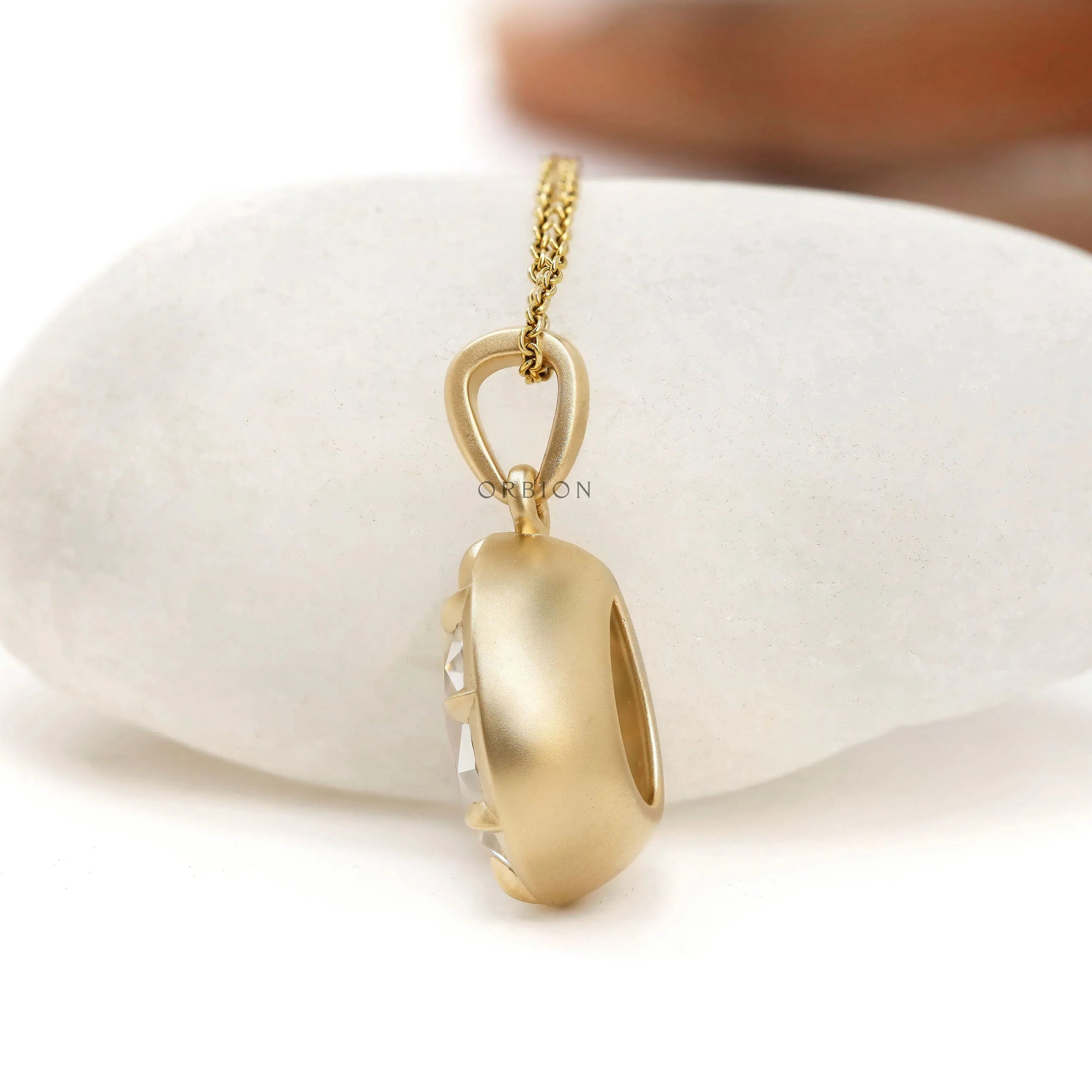 Georgian Style Pear Shaped Moissanite Pendant in 18K Gold, Spray Matte