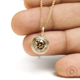 Old european cut champagne moissanite bezel pendant, 1.50 Ct, 10k yellow gold brushed matte finish