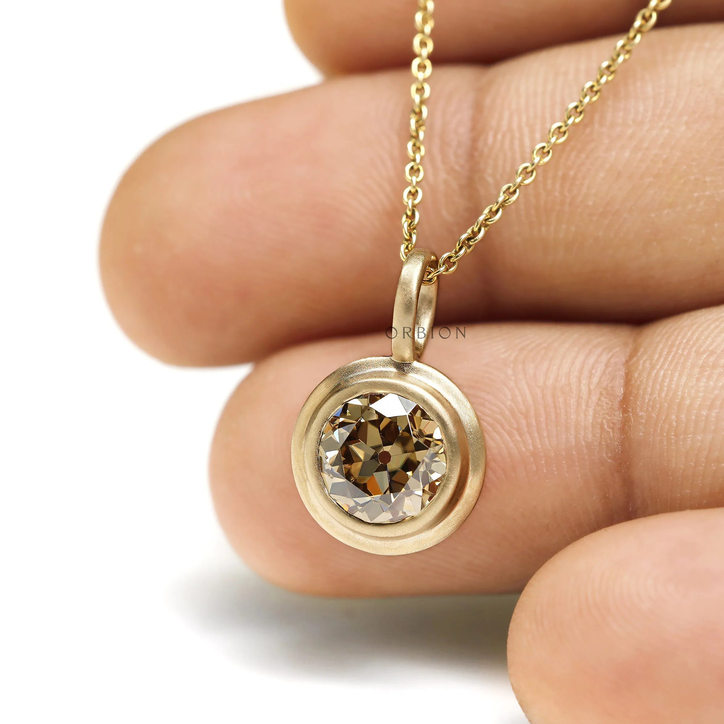 1.50 Ct Old european cut moissanite pendant in yellow gold bezel for fine jewelry