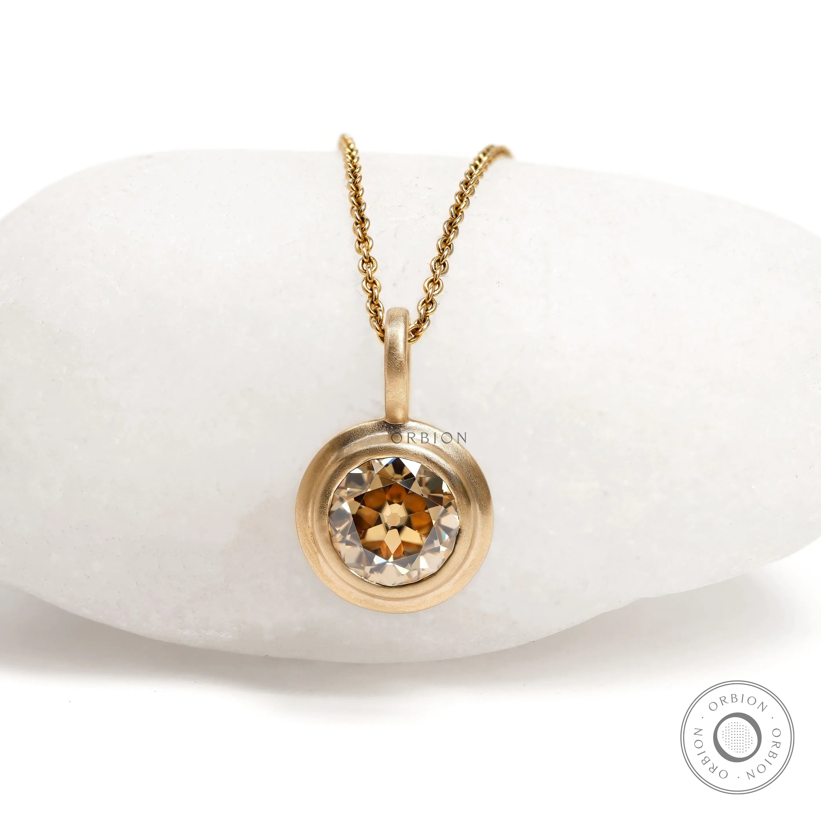 Elegant 1.50 Ct champagne moissanite pendant in bezel setting, 10k yellow gold with matte finish