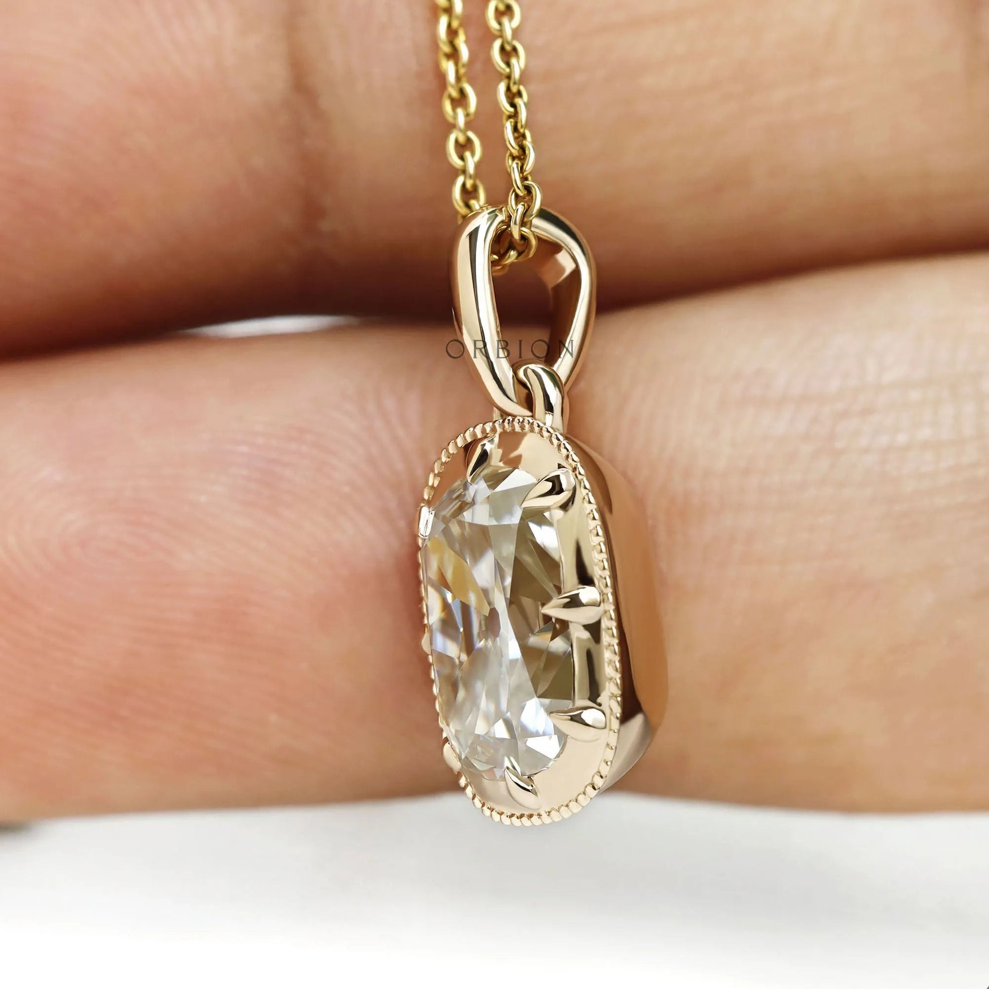Antique style lab grown diamond pendant in yellow gold for everyday wear and special occasions