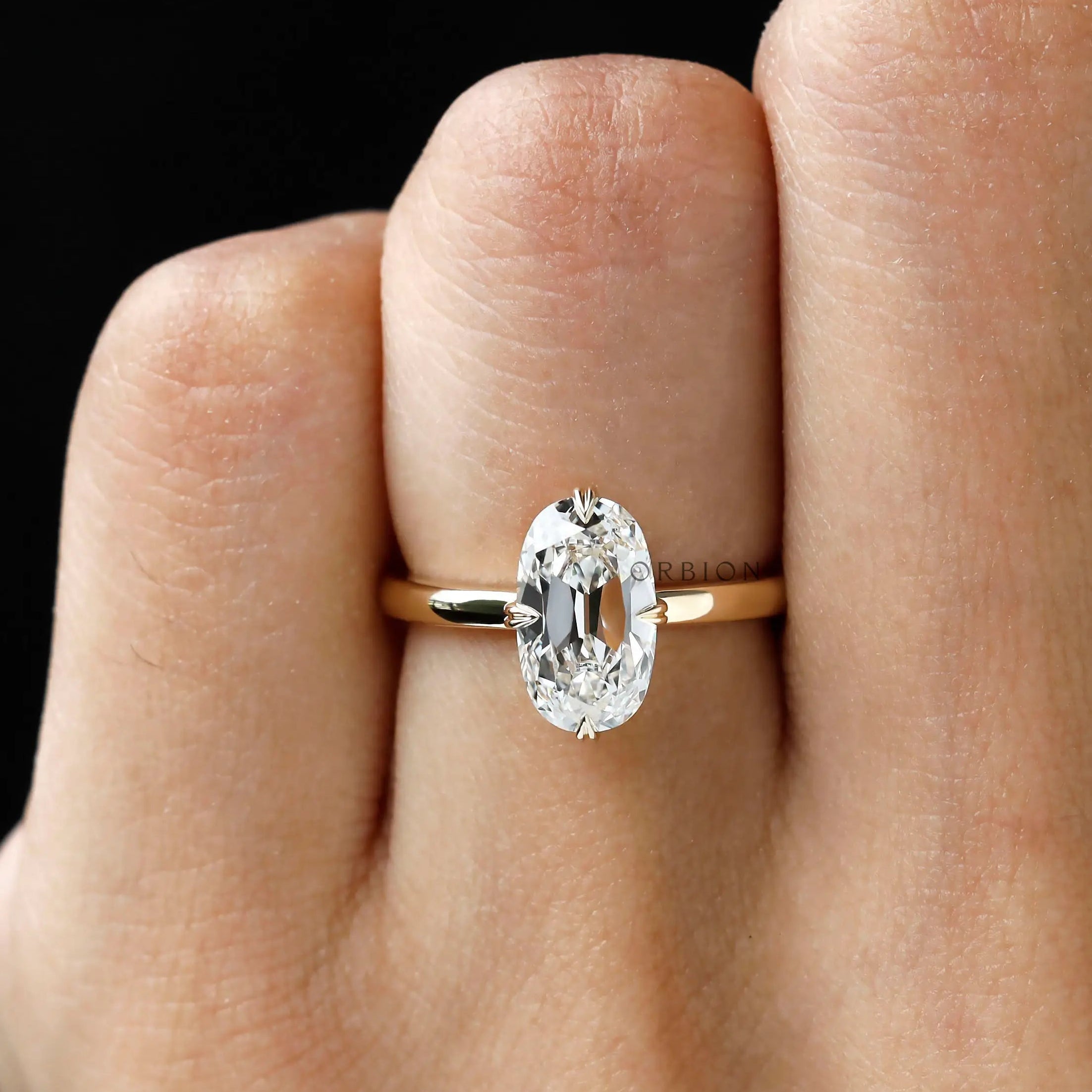 Compass setting old mine cut cushion diamond ring yellow gold