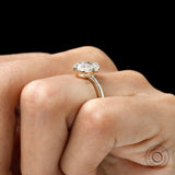 Antique style elongated cushion diamond ring hand model view