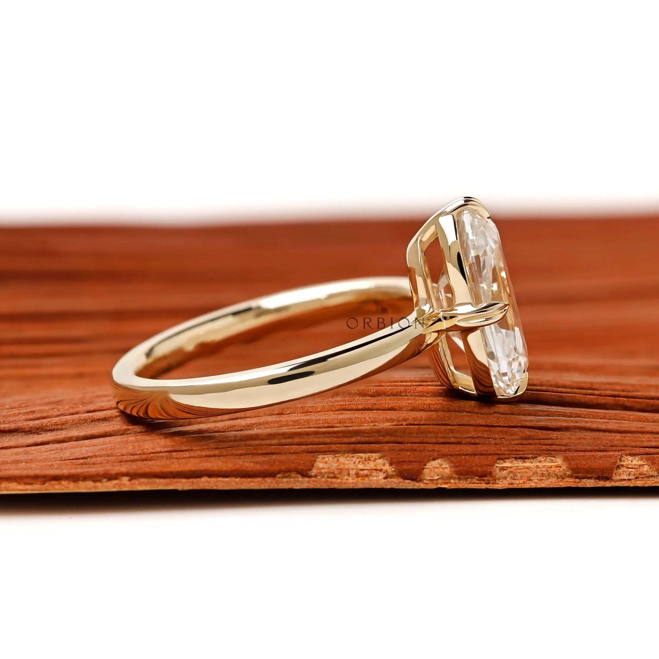 Vintage style elongated cushion engagement ring compass prong setting