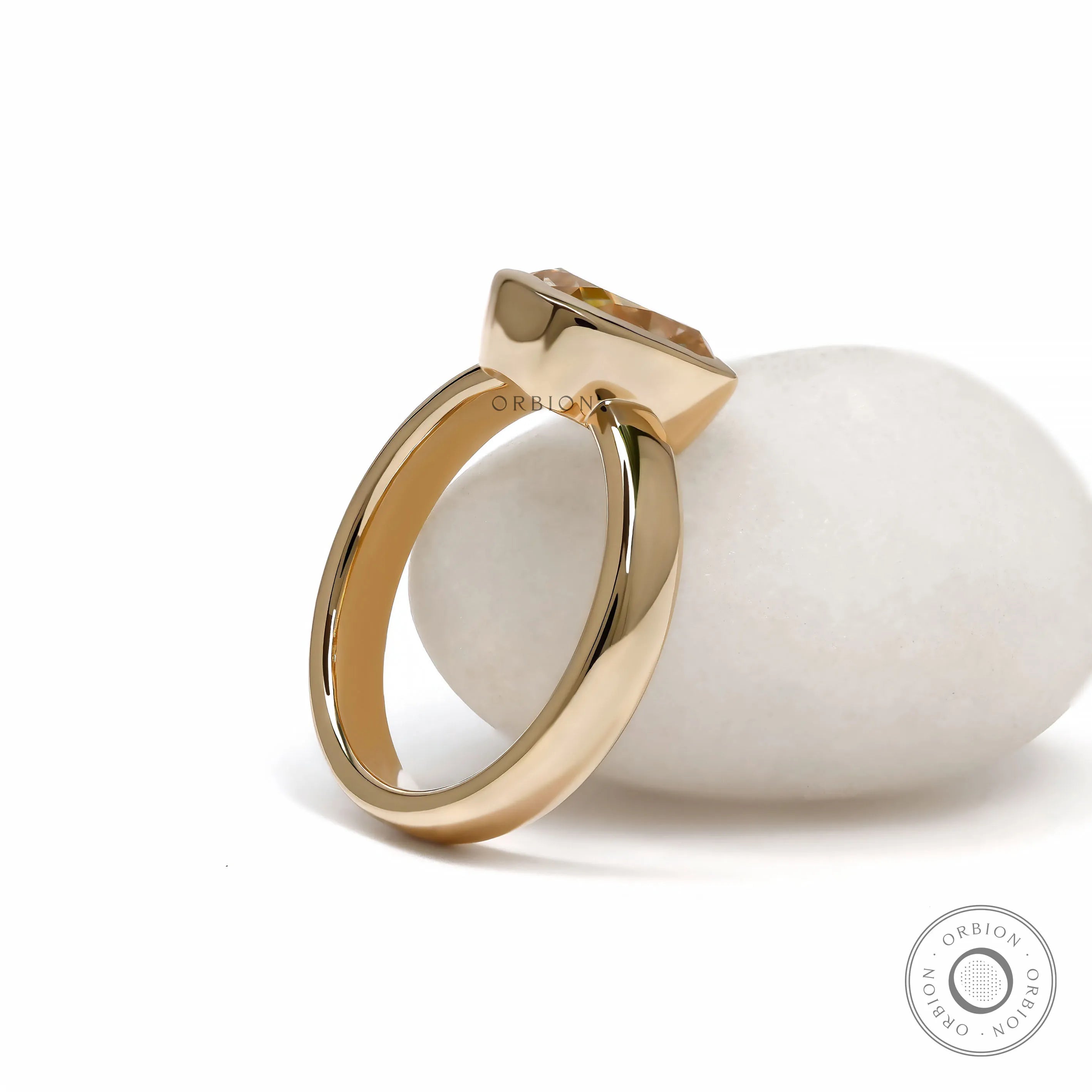 14K Yellow Gold Thick Band Engagement Ring with Champagne Moissanite