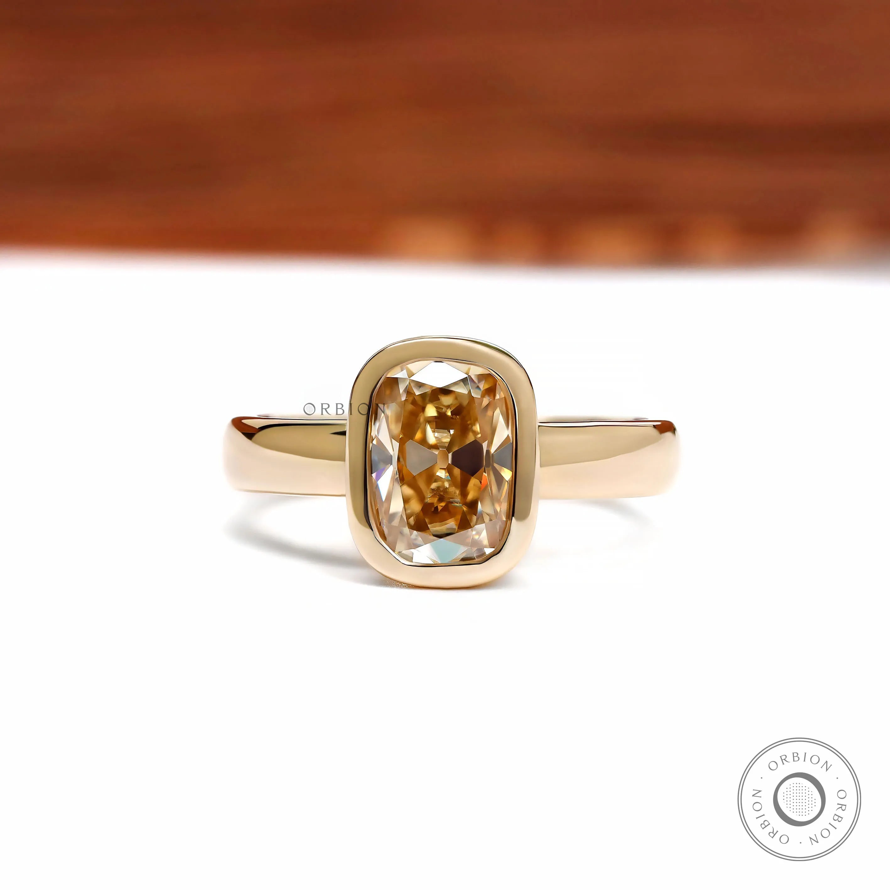 Chunky Bezel Champagne Moissanite Engagement Ring in 14K Yellow Gold