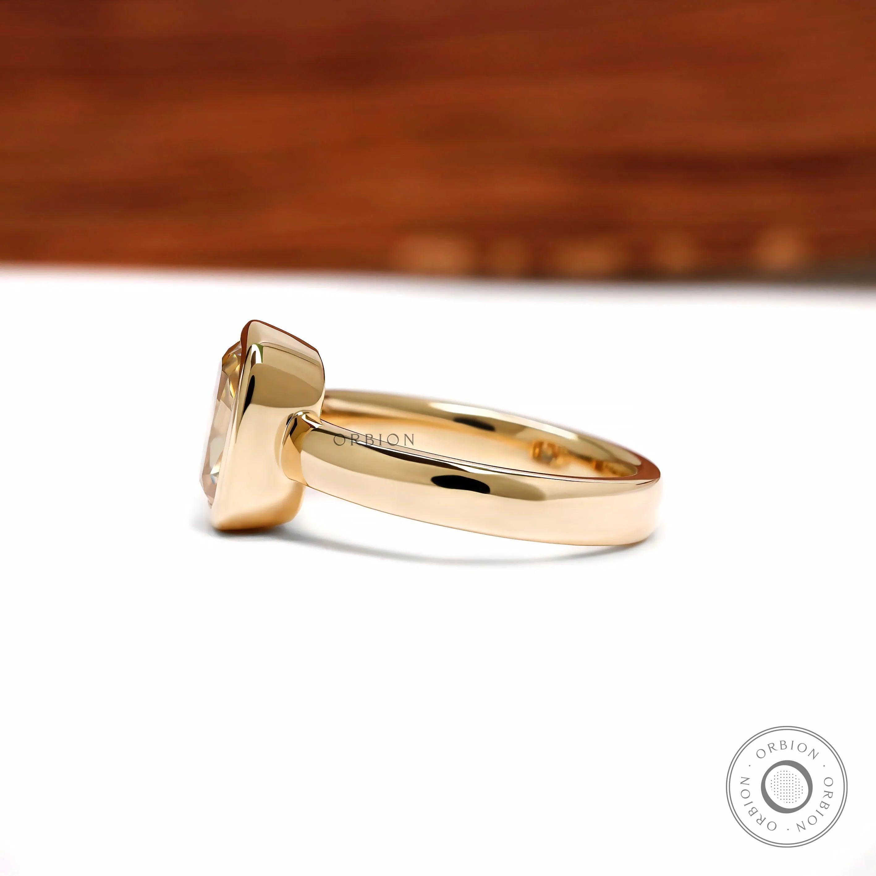 Chunky Bezel Set Champagne Moissanite Ring with Antique Old Mine Cut