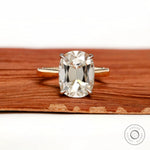 Front view elongated cushion old mine cut hidden halo ring