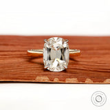 Front view elongated cushion old mine cut hidden halo ring
